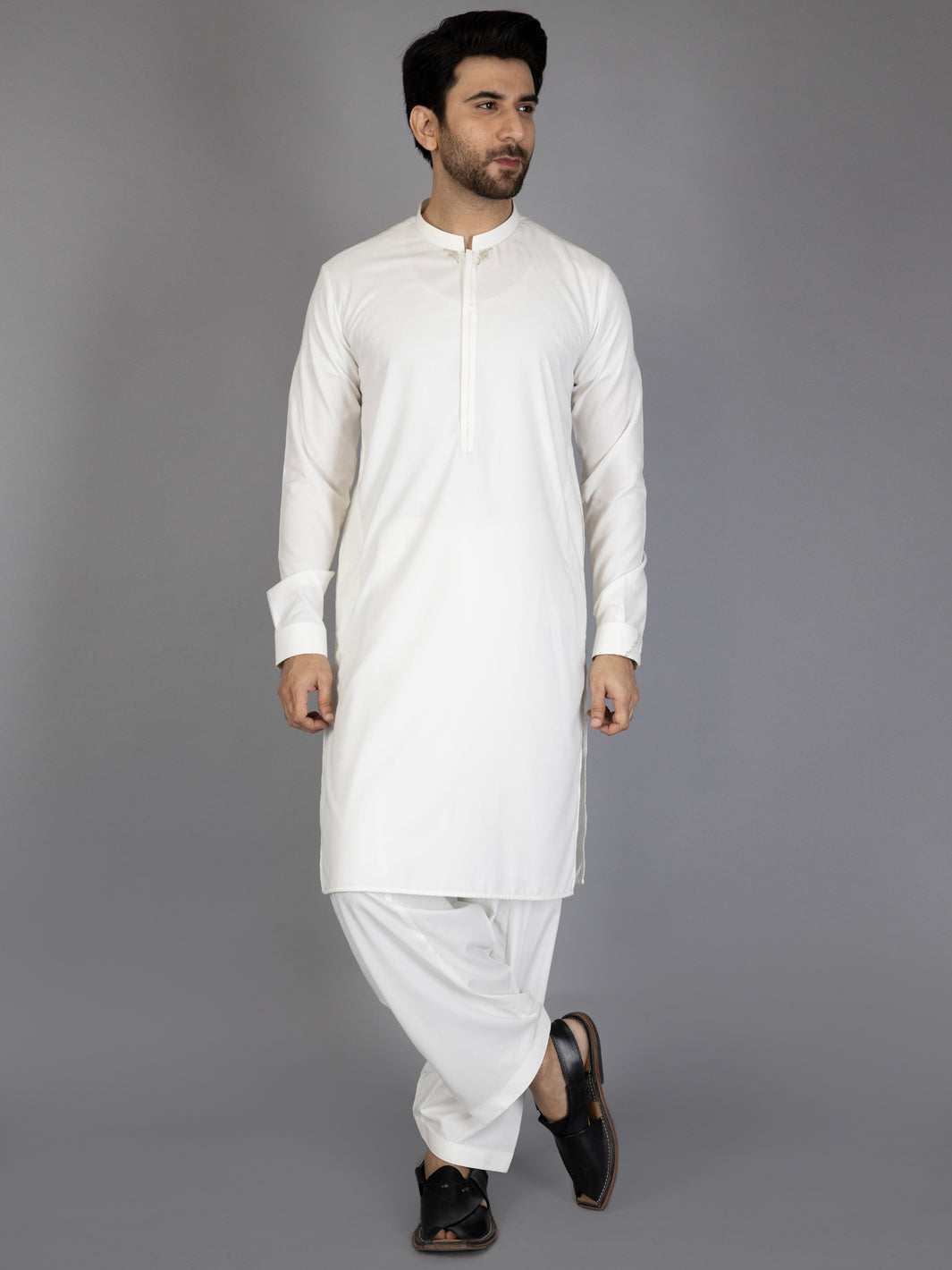 Off White Blended Kameez Shalwar - AL-KS-2816