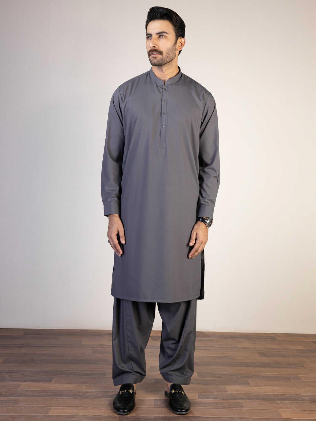 Dark Grey Blended Kameez Shalwar - AL-KS-2840A