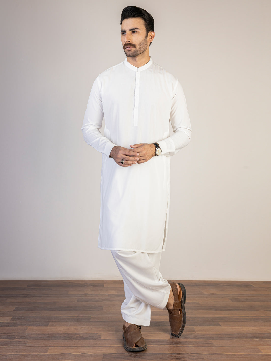 White Blended Kameez Shalwar - AL-KS-2824