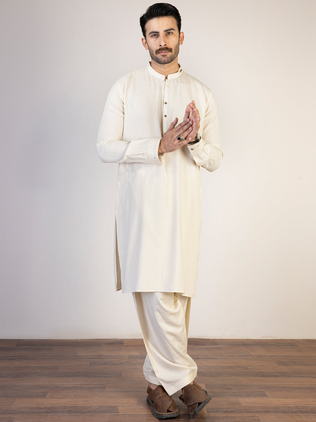 Cream Blended Kameez Shalwar - AL-KS-2833