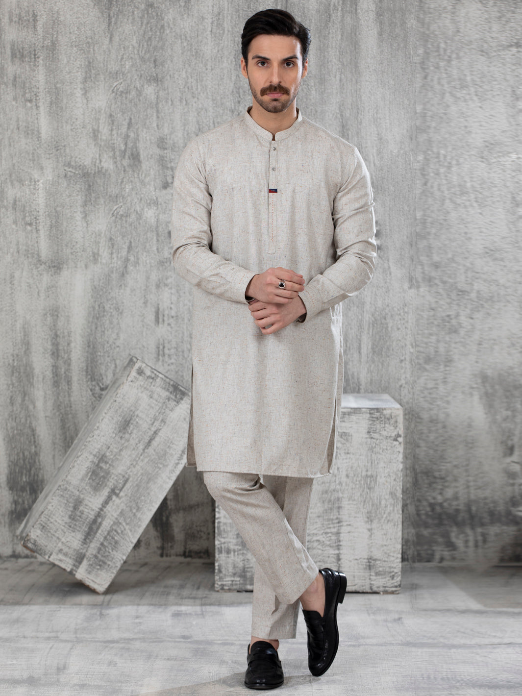 Beige Blended Kurta Trouser - AL-KT-2835