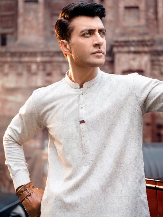Beige Blended Kurta Trouser - AL-KT-2835