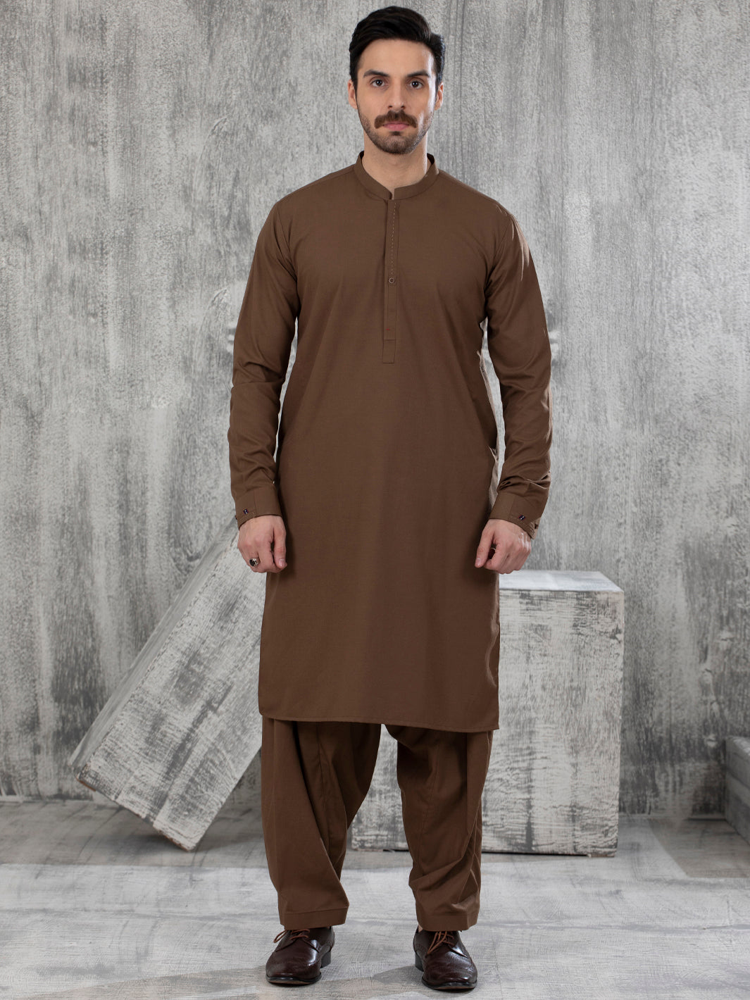 Brown Blended Kameez Shalwar - AL-KS-2850