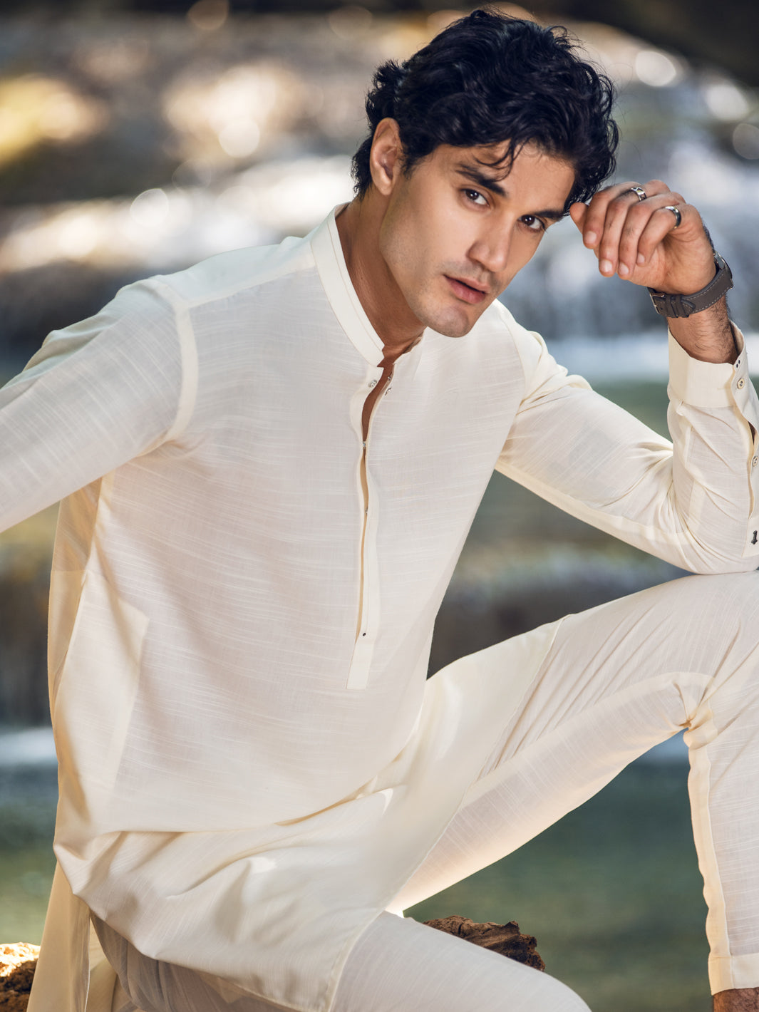 Cream Blended Kurta Trouser - AL-KT-2852