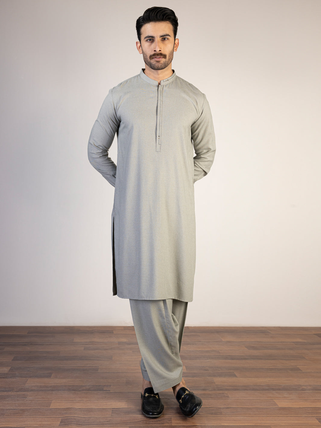Light Green Blended Kameez Shalwar - AL-KS-2854