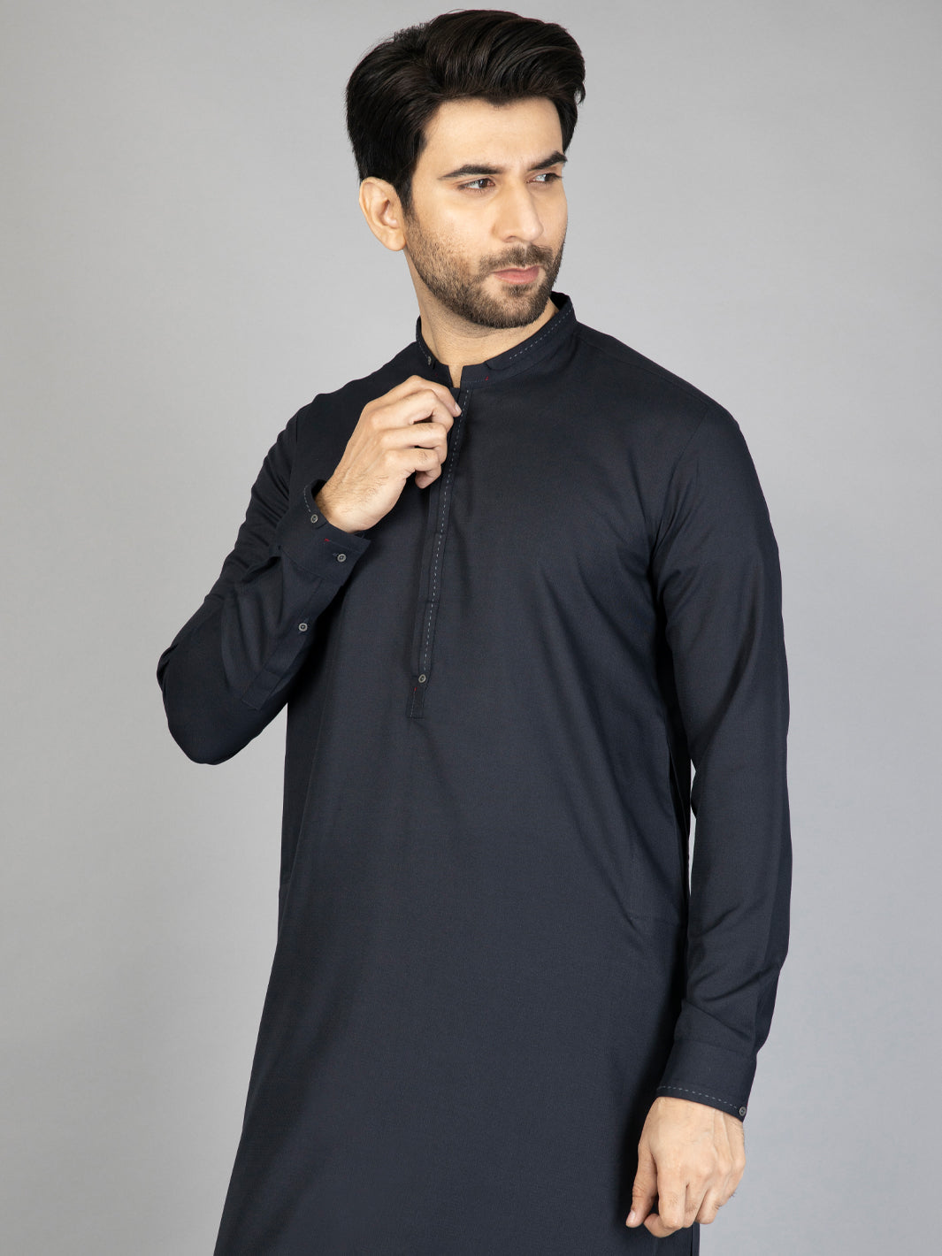 Navy Blue Blended Kameez Shalwar - AL-KS-2869