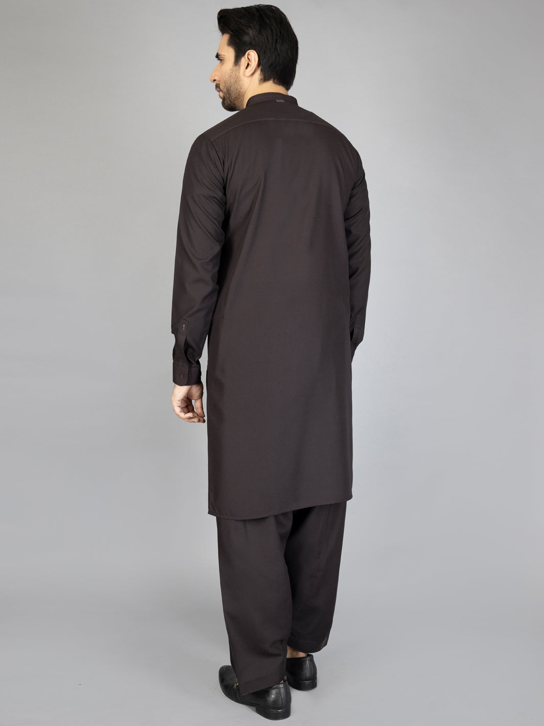 Dark Brown Blended Kameez Shalwar - AL-KS-2871
