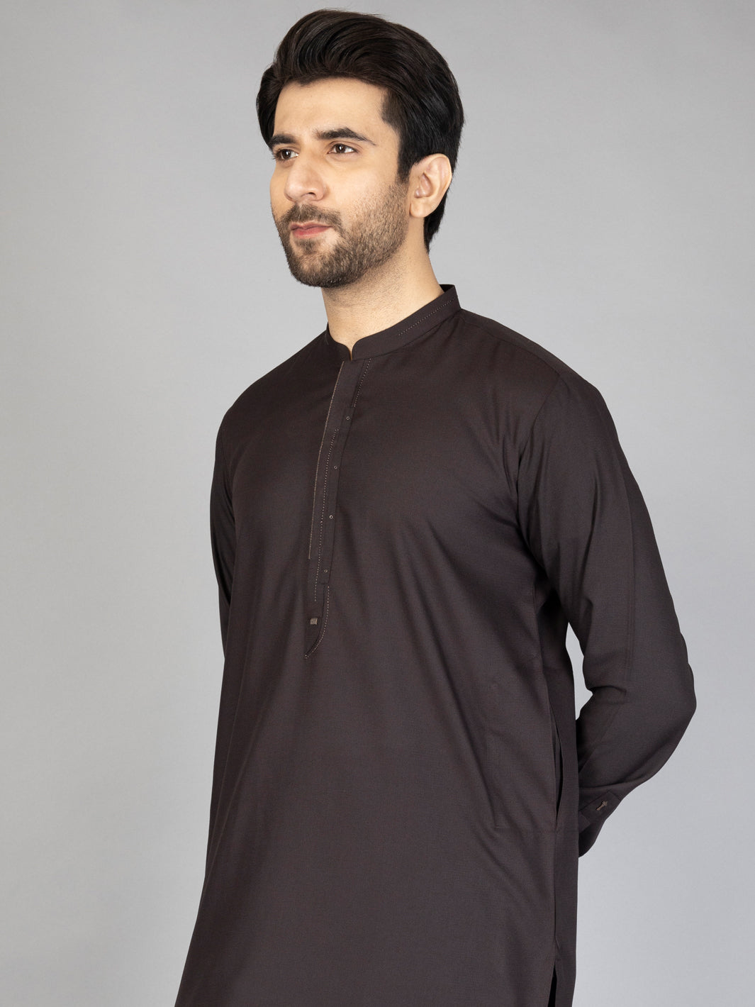 Dark Brown Blended Kameez Shalwar - AL-KS-2871