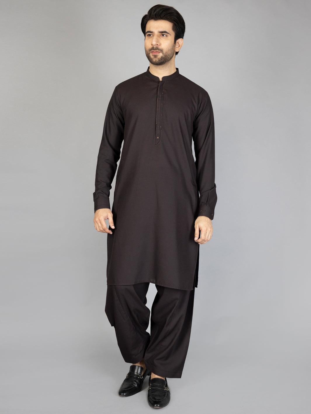 Dark Brown Blended Kameez Shalwar - AL-KS-2871
