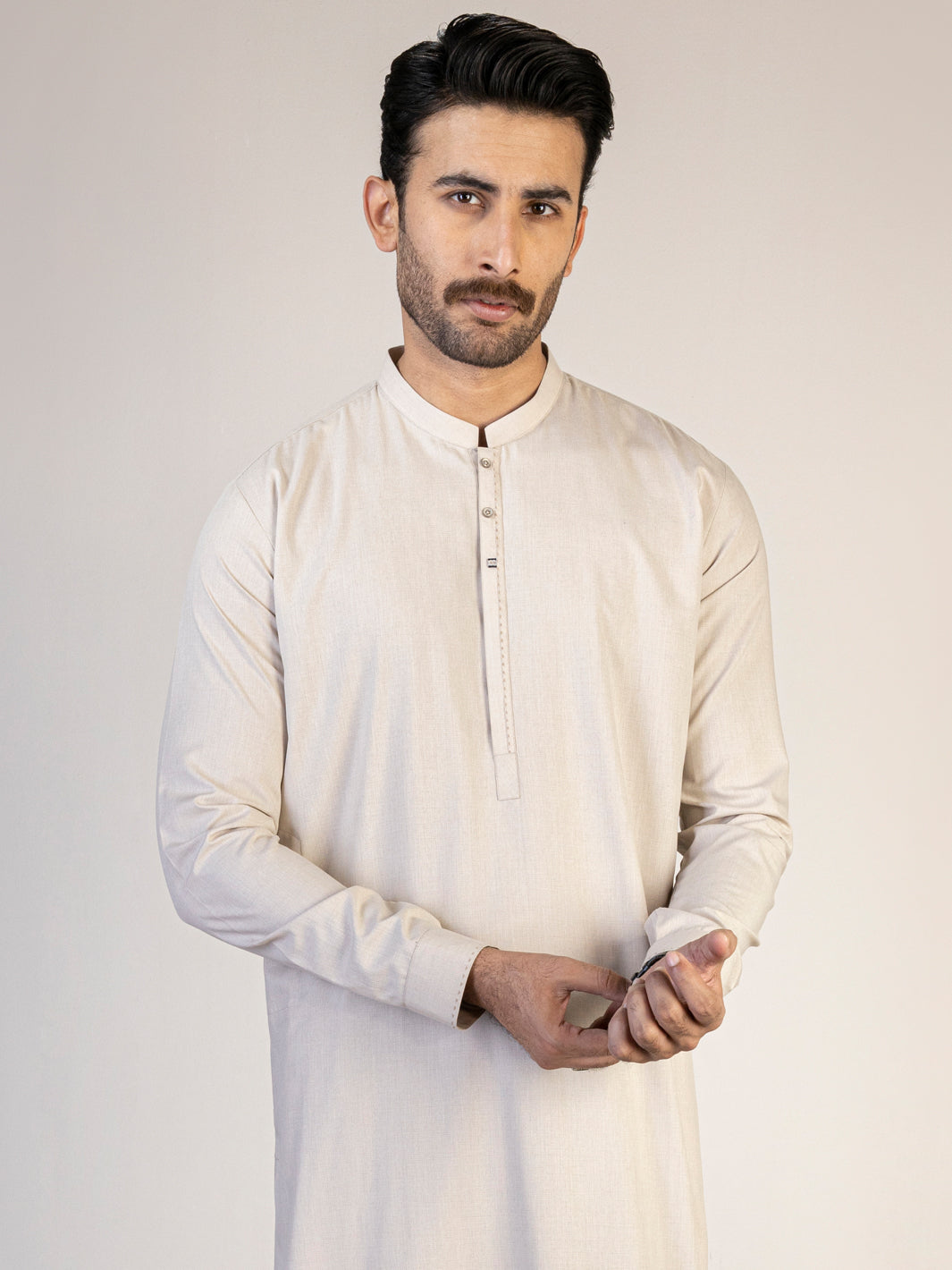 Light Beige Blended Kameez Shalwar - AL-KS-2874