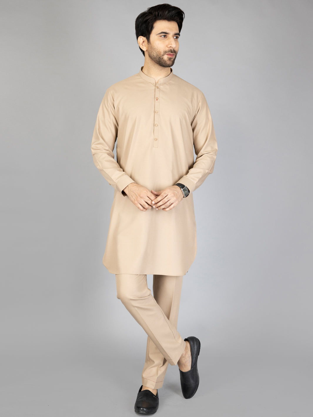 Beige Blended Kurta Trouser - AL-KT-2875