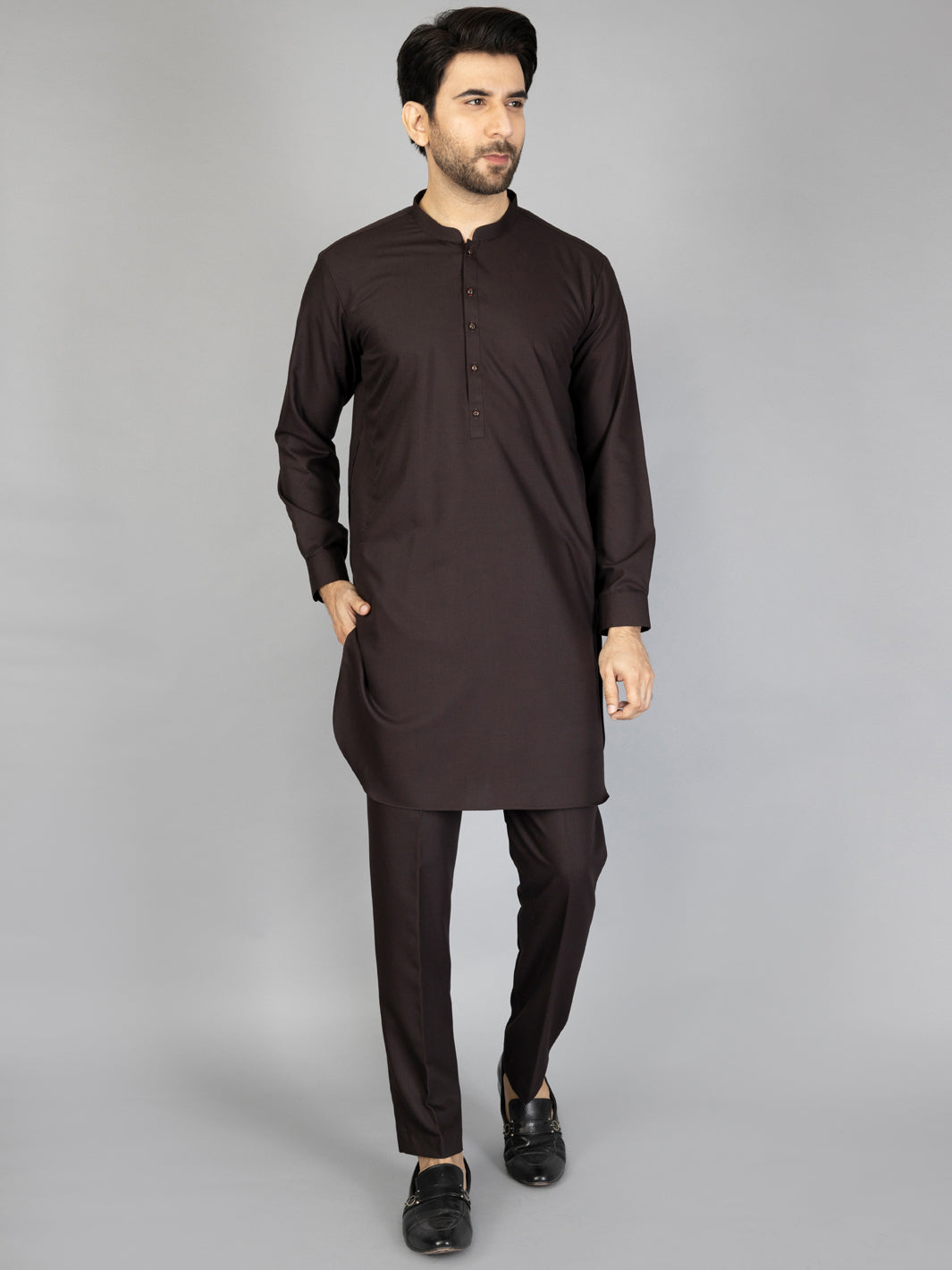 Dark Brown Blended Kurta Trouser - AL-KT-2878