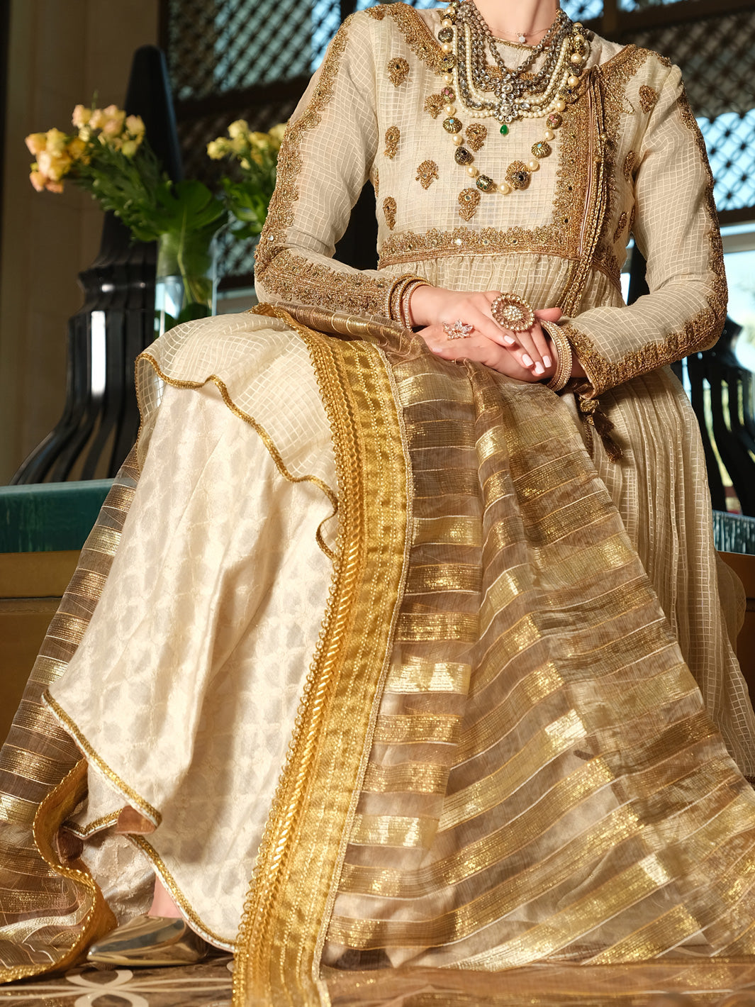 Beige Organza 3 Piece Formal - AL-3PS-LS-287