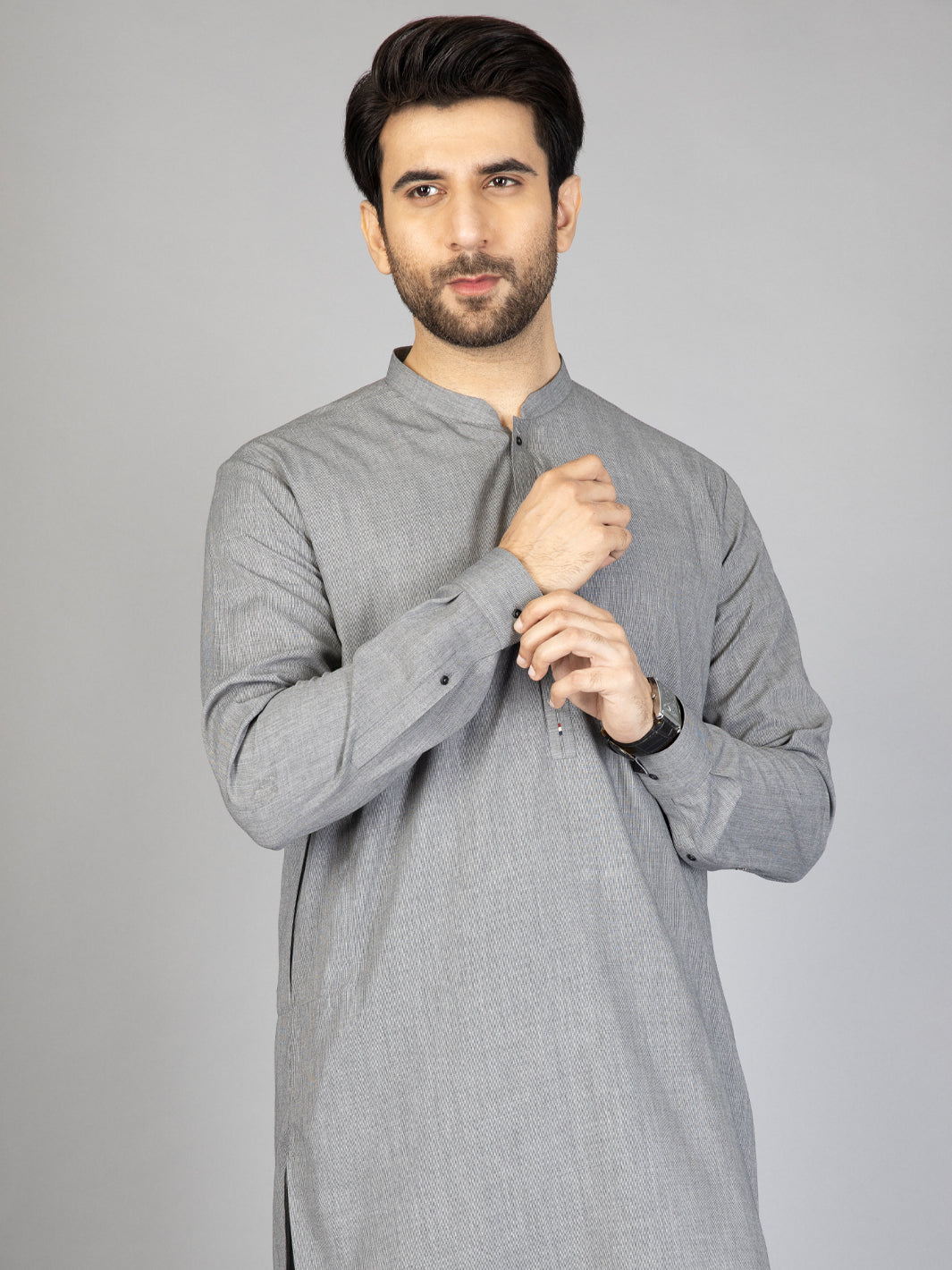 Light Grey Blended Kameez Shalwar - AL-KS-2881