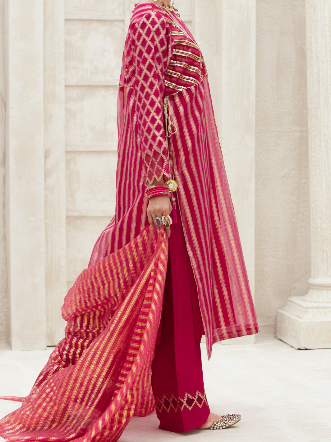 Fuchsia Lurex Organza 3 Piece Formal Stitched - AL-3PS-LS-314