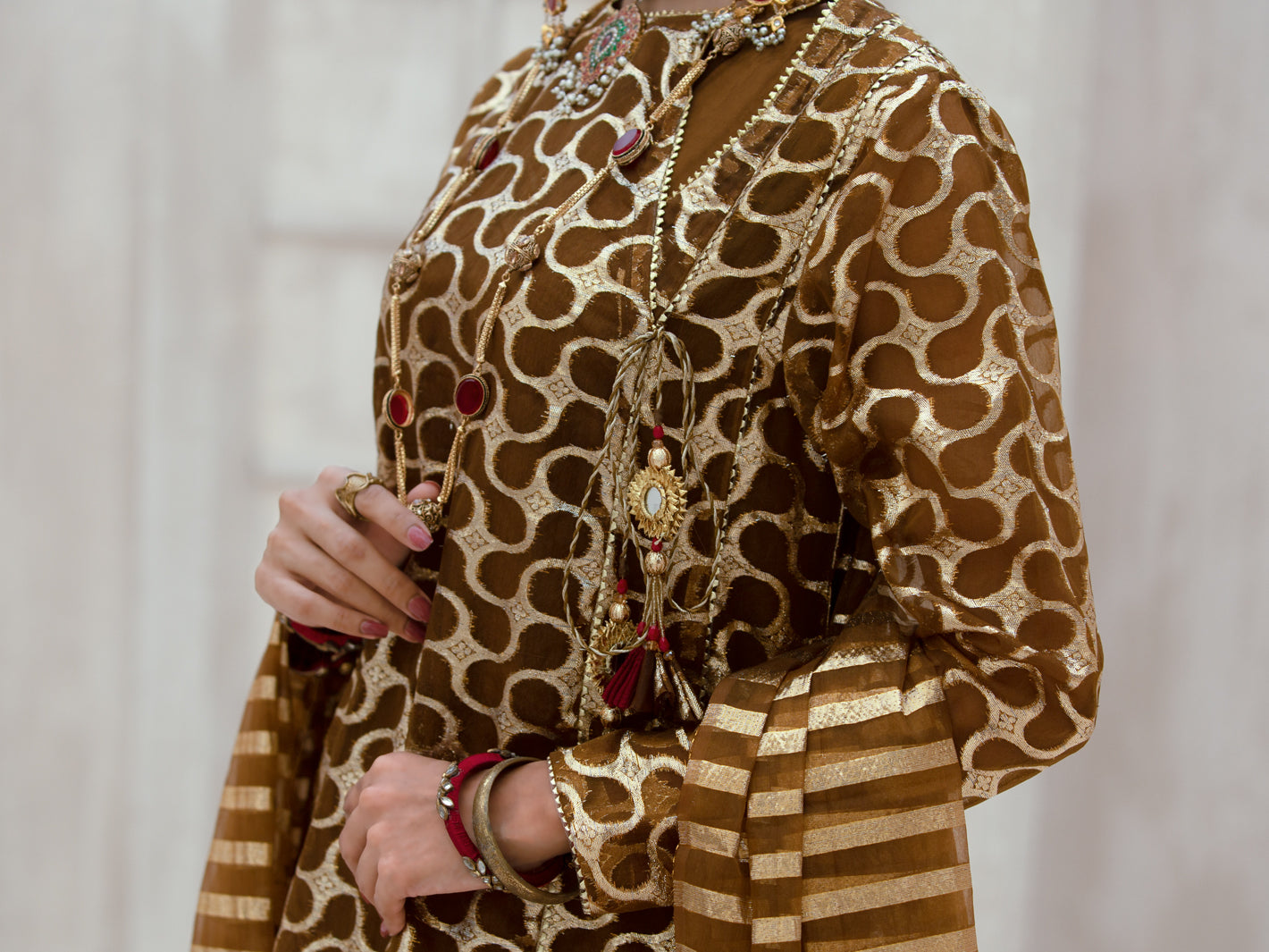 Brown Lurex Organza 3Pc Formal Unstitched - AL-3PS-LS-UN-316