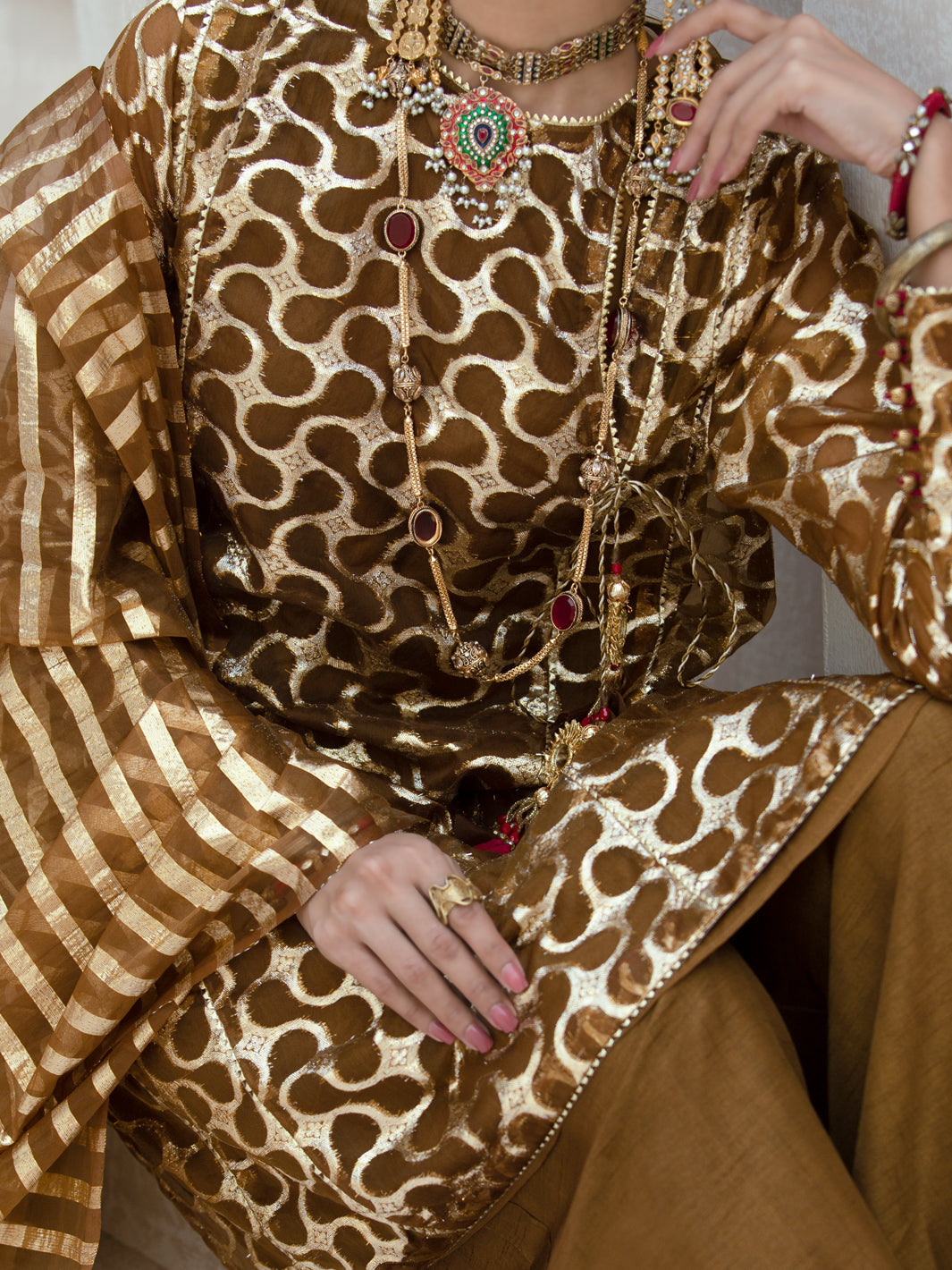 Brown Lurex Organza 3Pc Formal Unstitched - AL-3PS-LS-UN-316