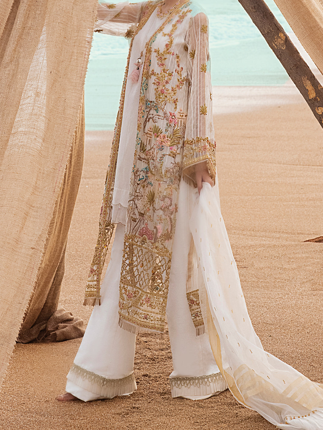 Off White Organza 3 Piece Formal Unstitched - AL-3PS-LS-UN-329