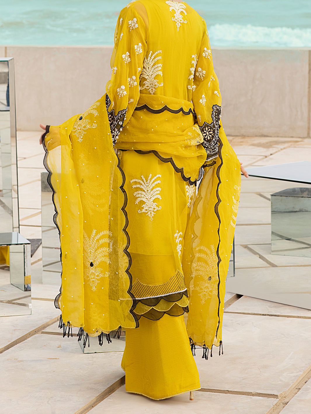Yellow Organza 3 Piece Formal Unstitched - AL-3PS-LS-UN-328
