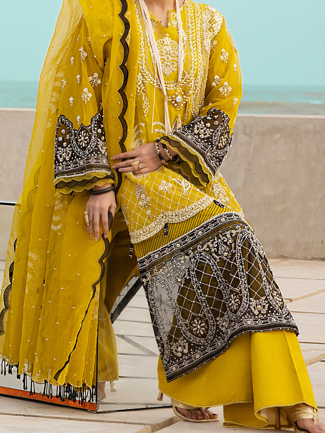 Yellow Organza 3 Piece Formal Unstitched - AL-3PS-LS-UN-328