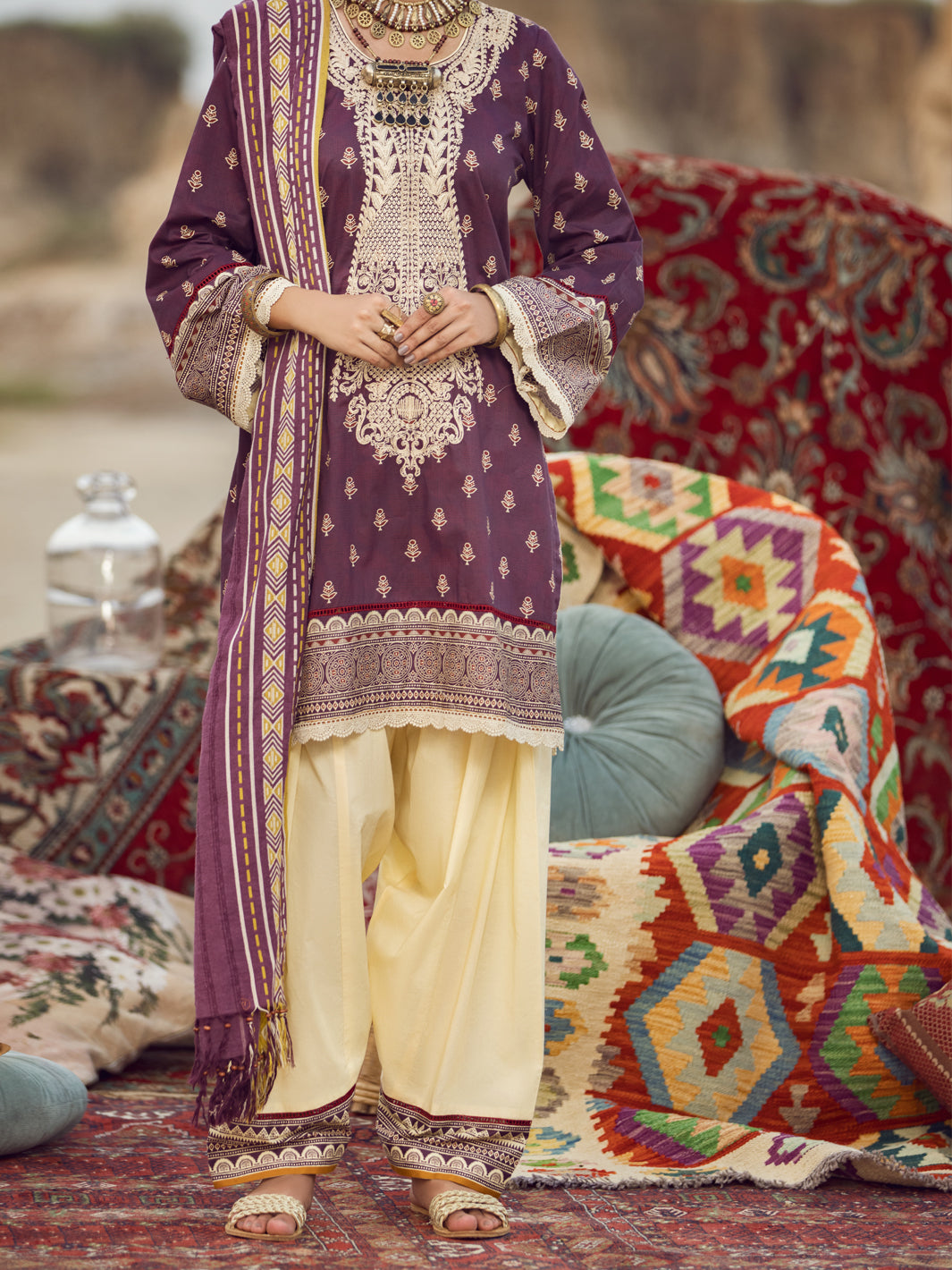 Purple Cambric 3 Piece Stitched - AWP-3PS-330