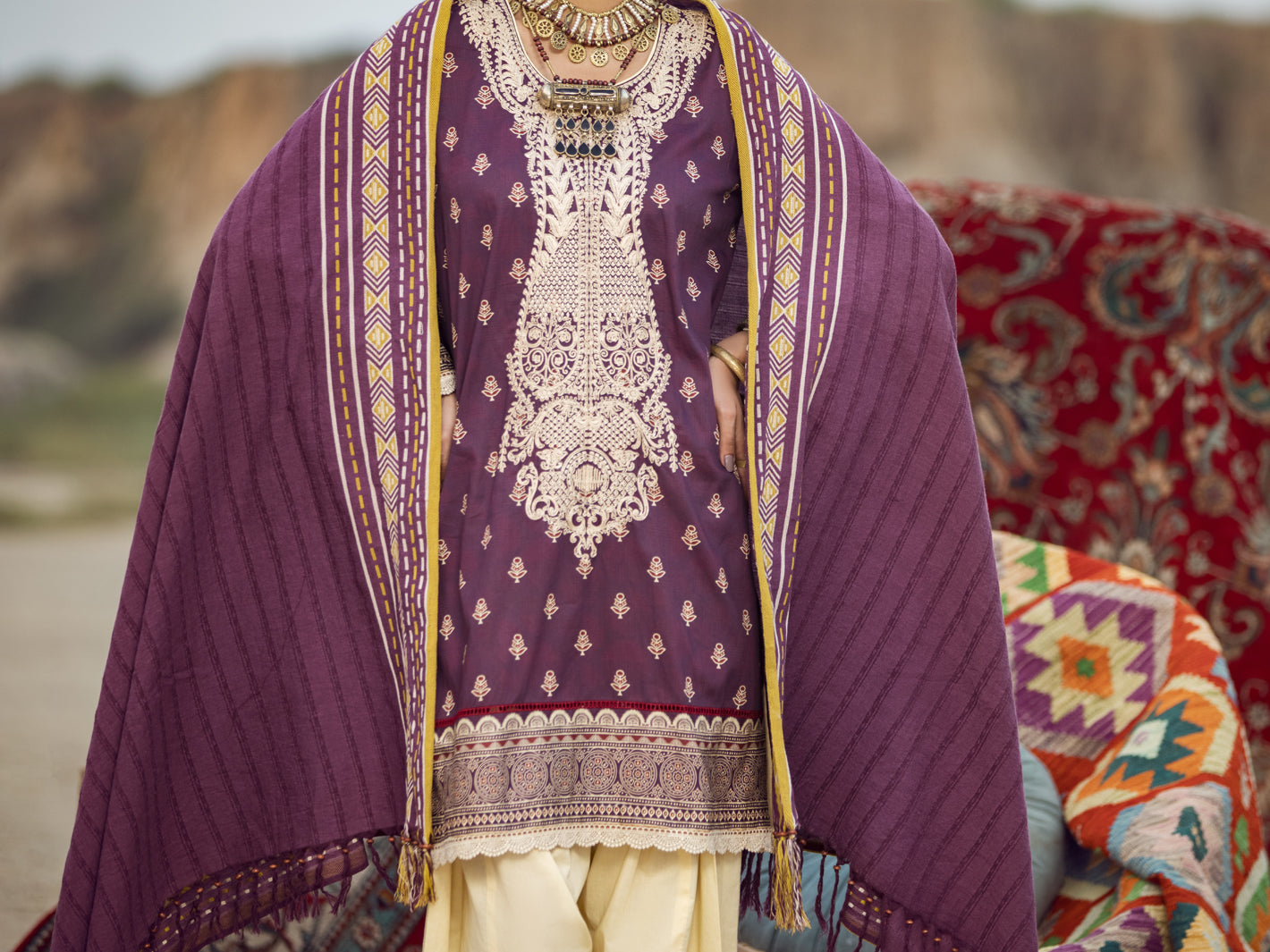 Purple Cambric 3 Piece Stitched - AWP-3PS-330