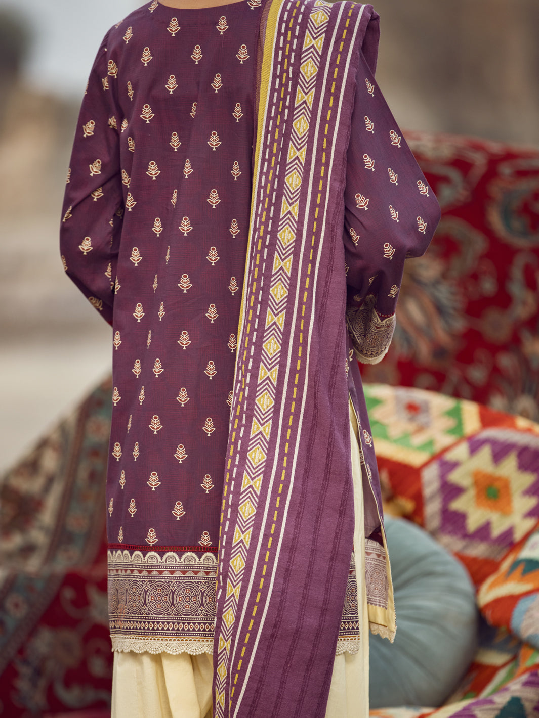 Purple Cambric 3 Piece Stitched - AWP-3PS-330