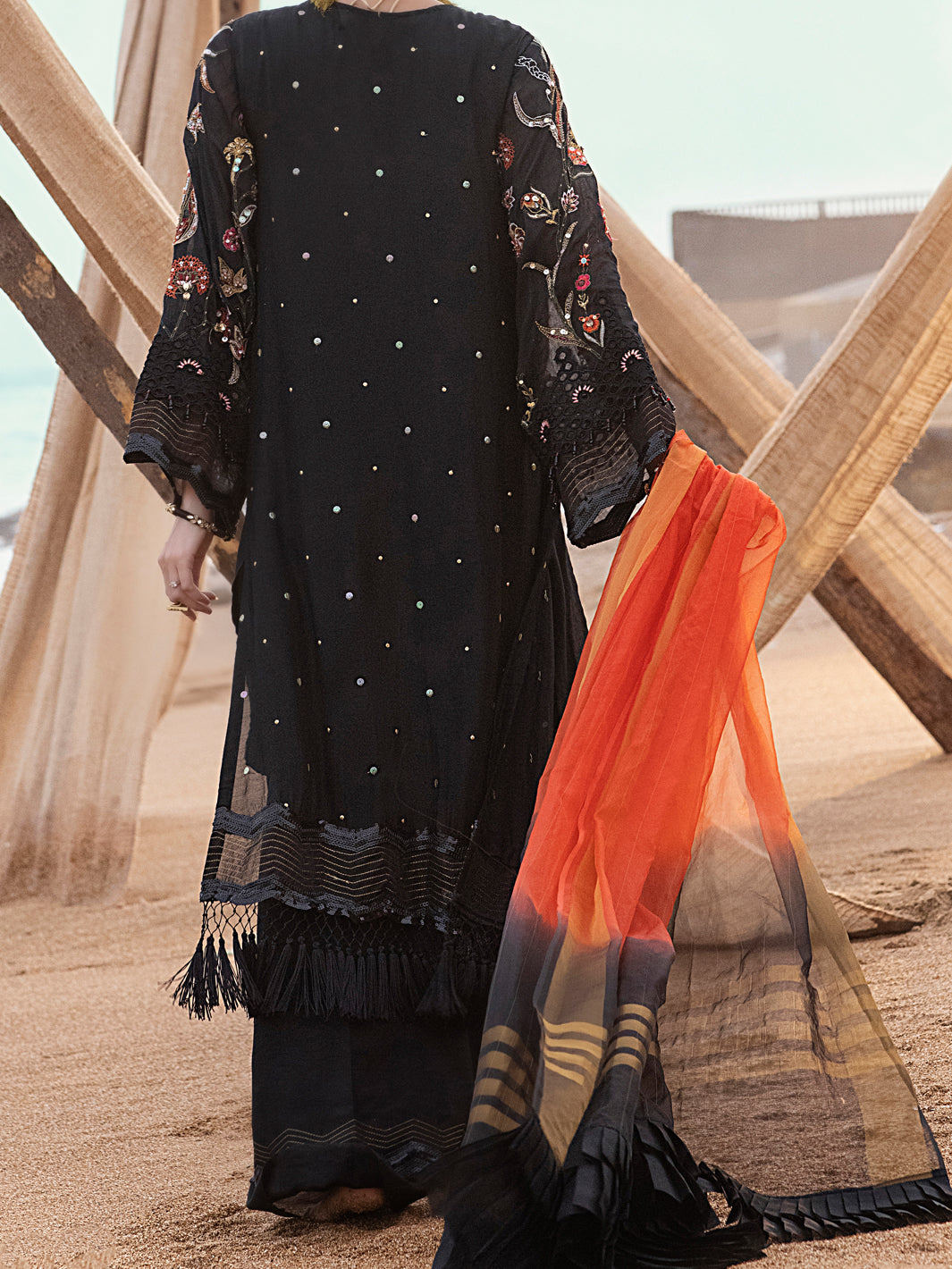 Black Khaddi Net 3Pc Formal Unstitched - AL-3PS-LS-UN-331