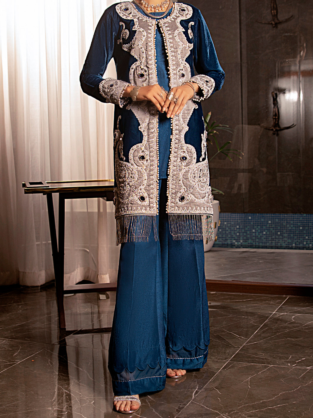 Royal Blue Velvet 2Pc Formal Stitched - AL-2PS-LS-339