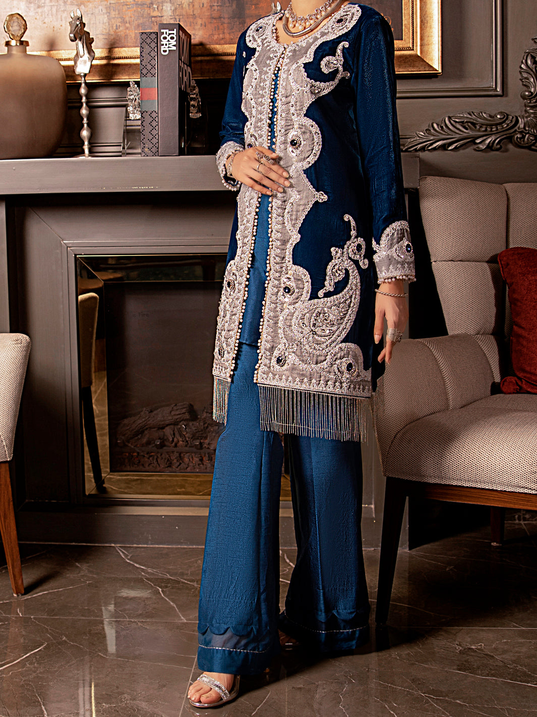 Royal Blue Velvet 2Pc Formal Stitched - AL-2PS-LS-339