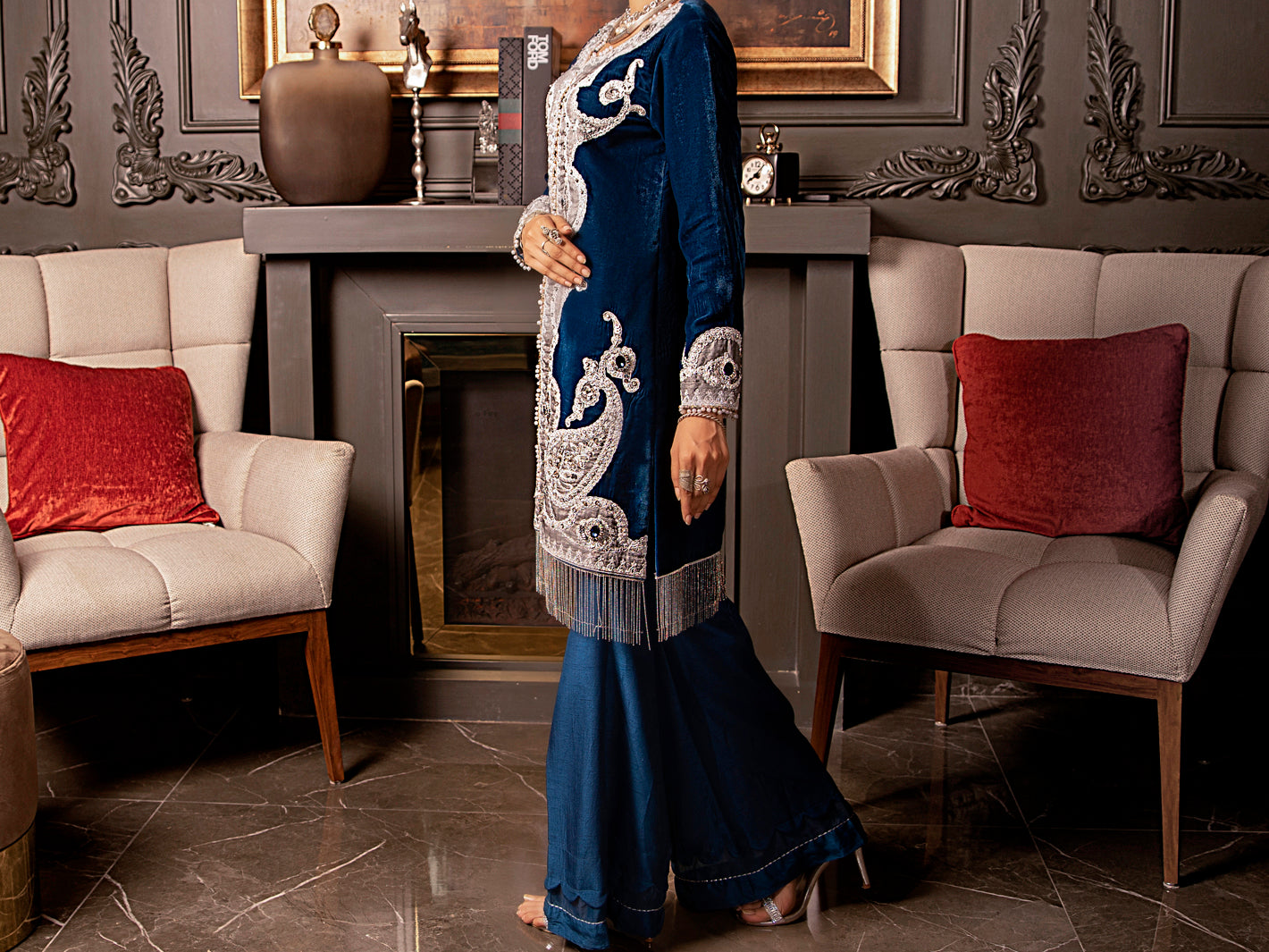 Royal Blue Velvet 2Pc Formal Stitched - AL-2PS-LS-339