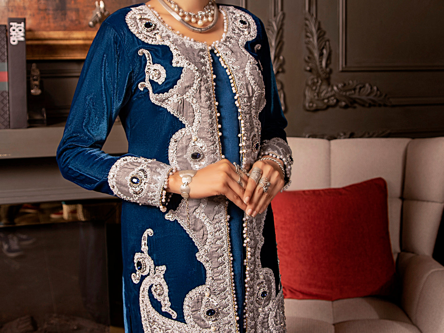 Royal Blue Velvet 2Pc Formal Stitched - AL-2PS-LS-339