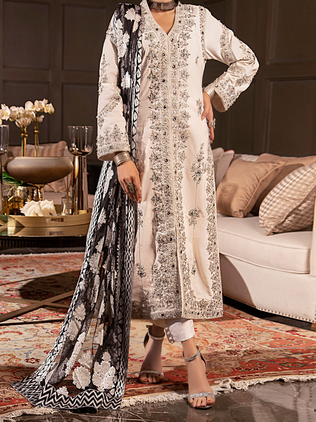 White 3Pc Formal Stitched - AL-3PS-LS-341A