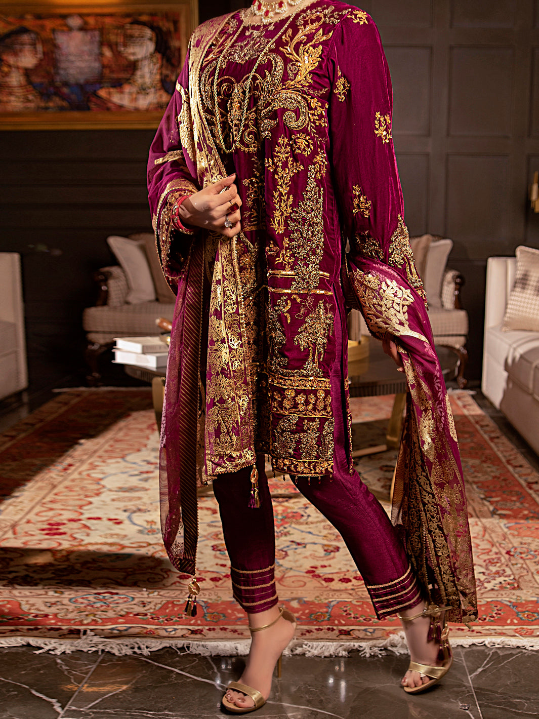 Plum Velvet 3Pc Formal Stitched - AL-3PS-LS-342