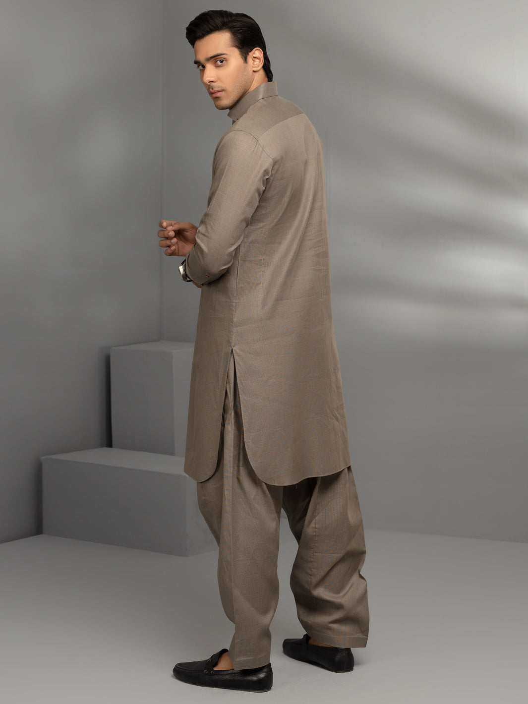 Grey Cotton Kameez Shalwar - ALWA-KS-342