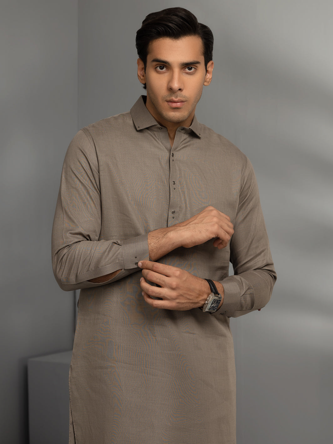 Grey Cotton Kameez Shalwar - ALWA-KS-342