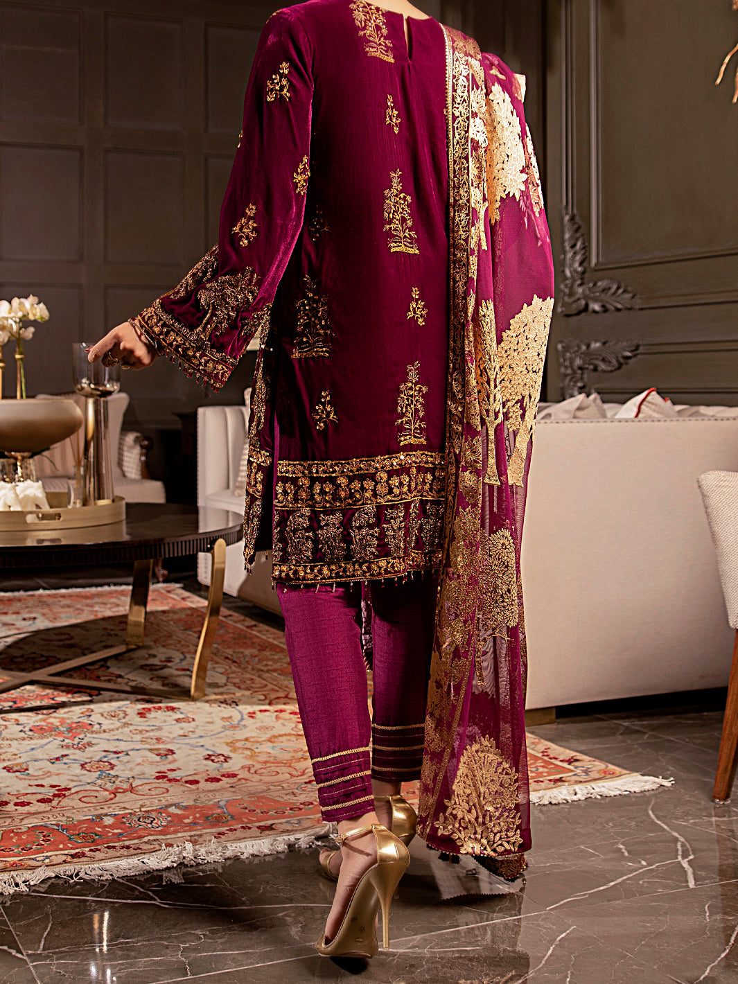 Plum Velvet 3Pc Formal Stitched - AL-3PS-LS-342