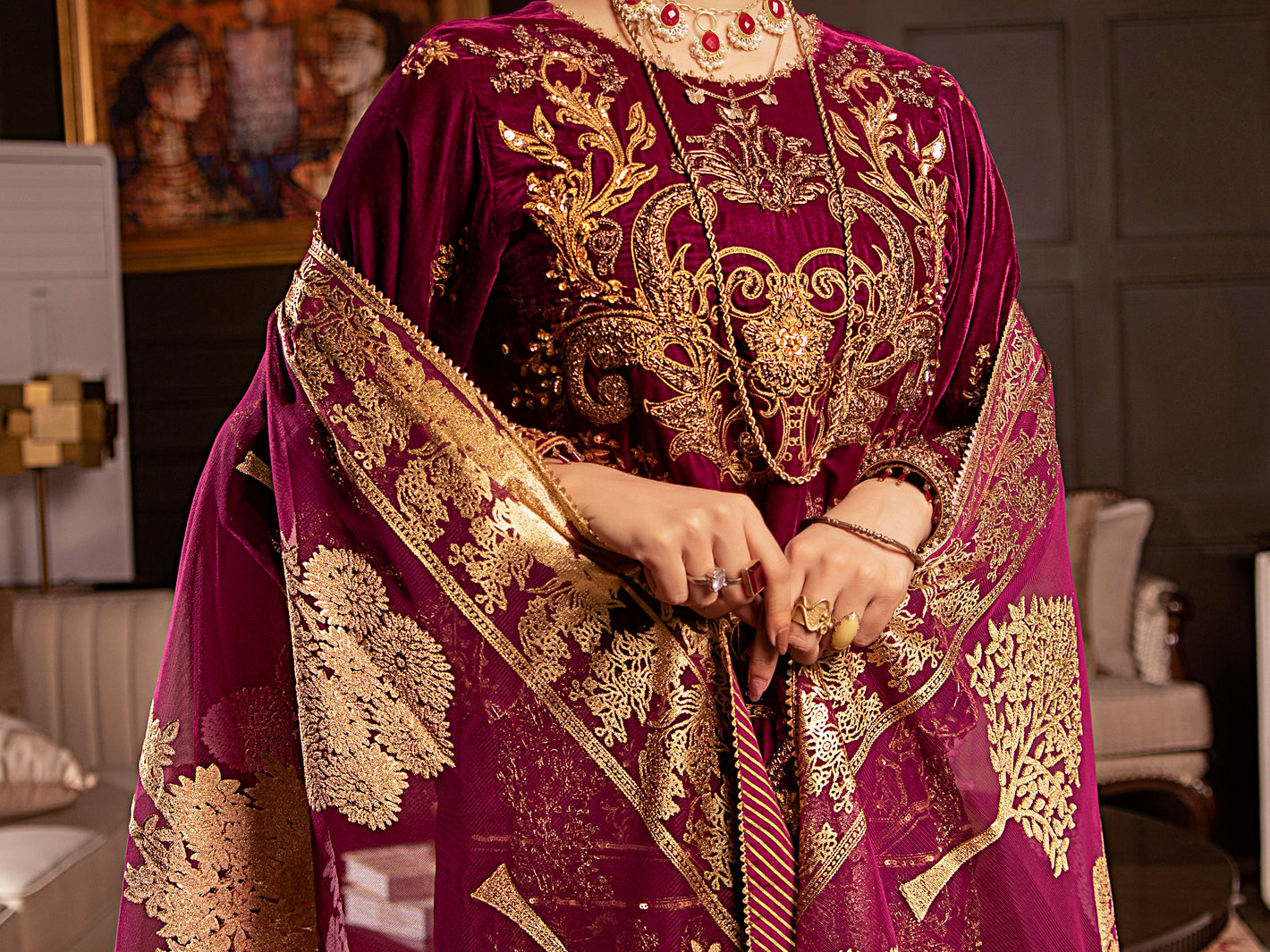 Plum Velvet 3Pc Formal Stitched - AL-3PS-LS-342