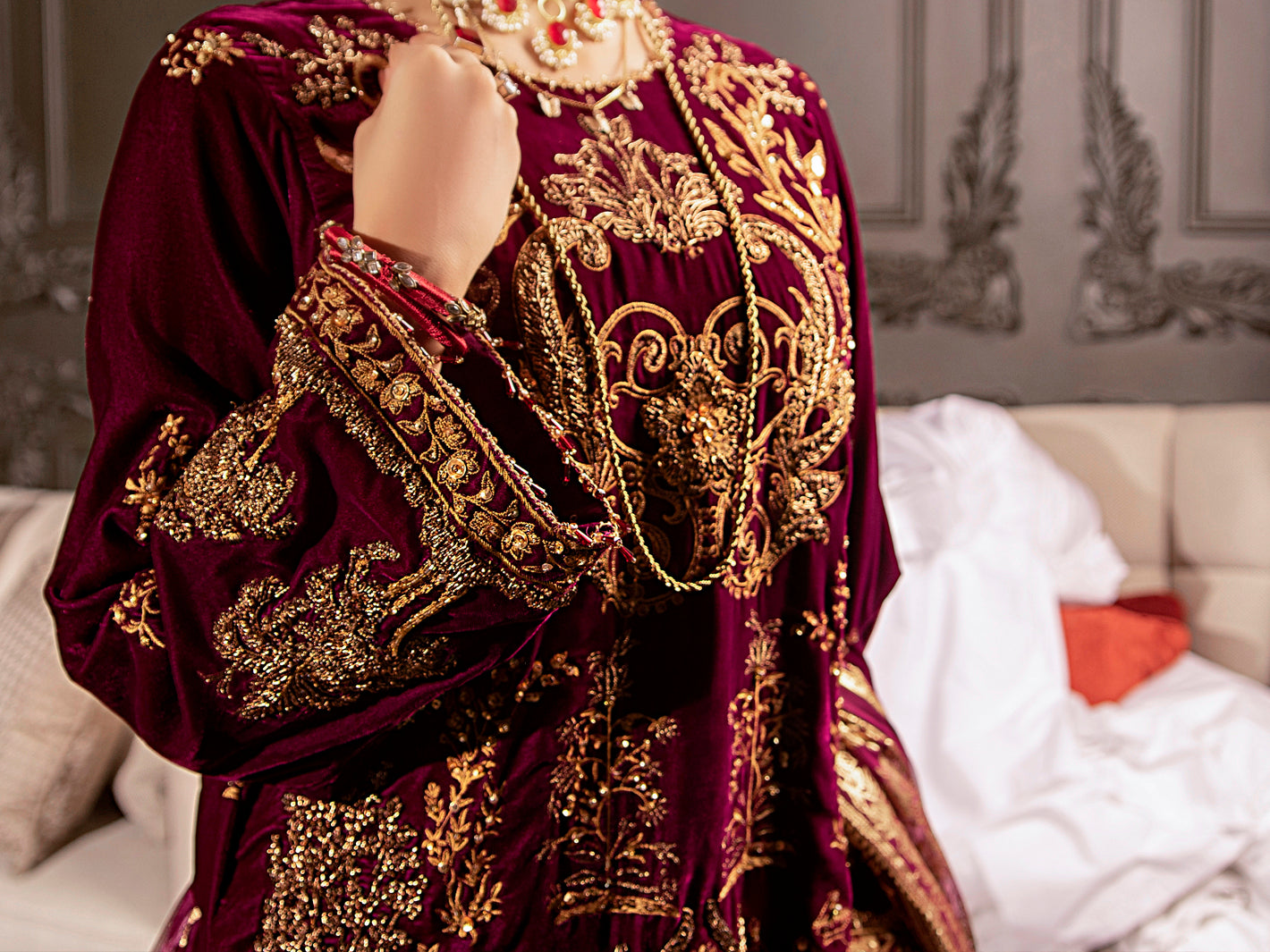 Plum Velvet 3Pc Formal Stitched - AL-3PS-LS-342