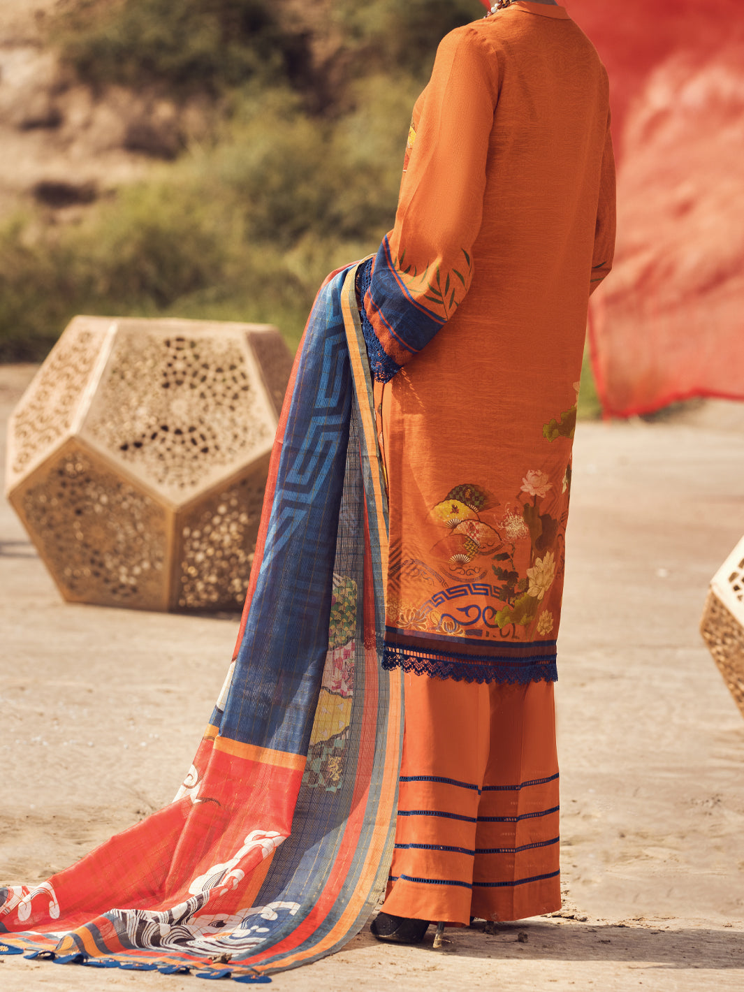 Orange Khaddar 3 Piece Unstitched - AWP-3PS-343