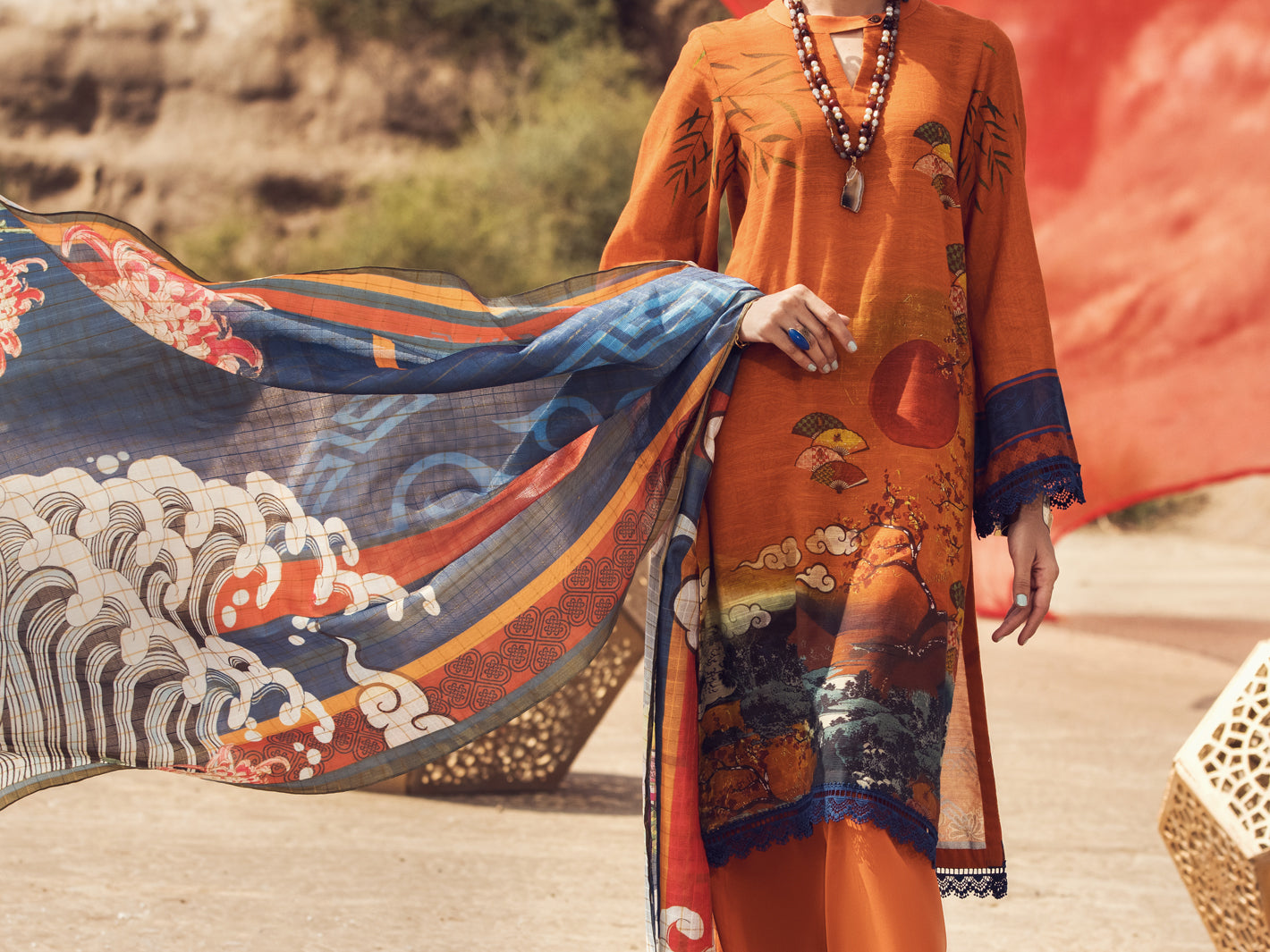 Orange Khaddar 3 Piece Stitched - AWP-3PS-343