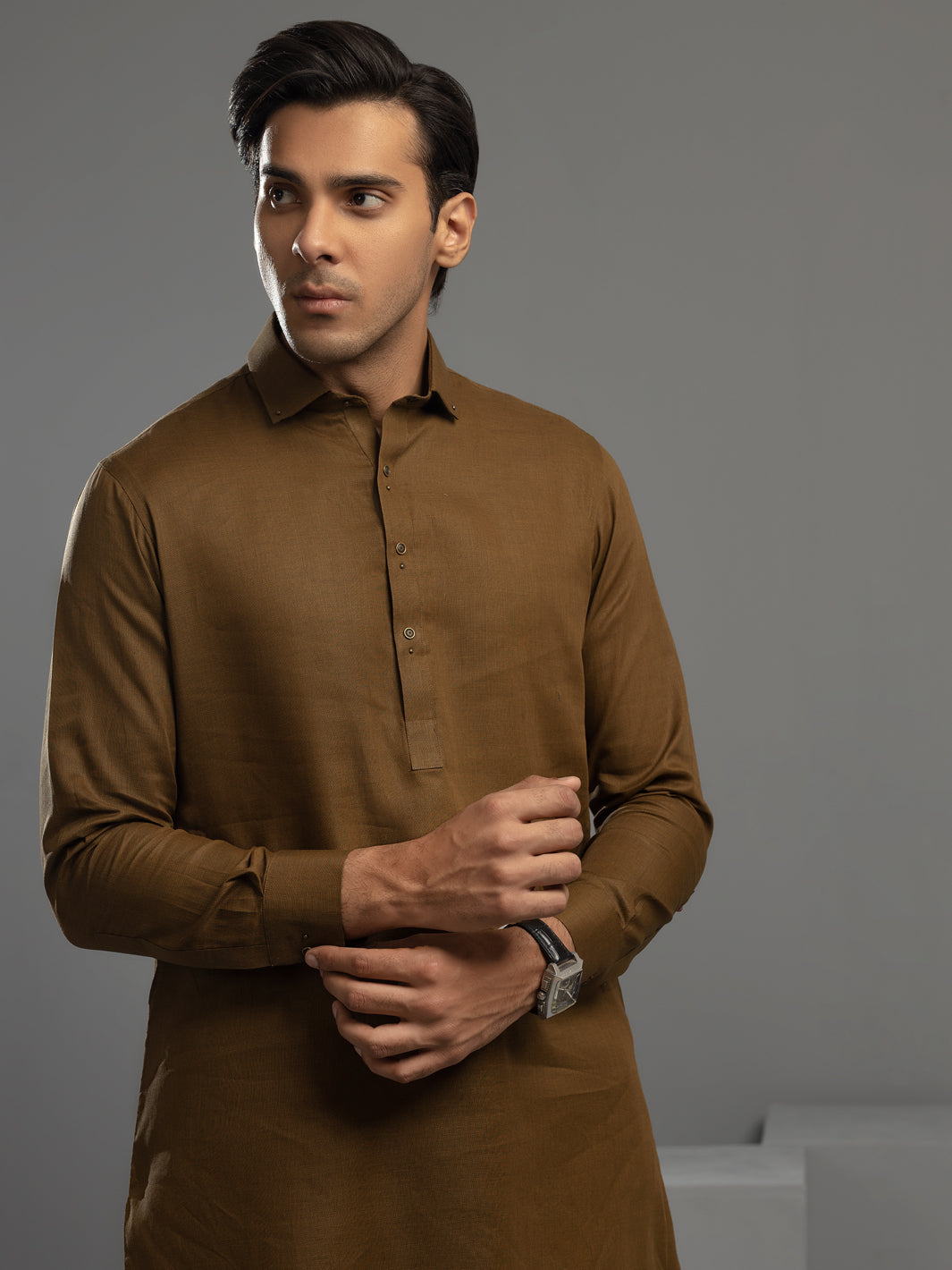Brown Cotton Kameez Shalwar - ALWA-KS-344