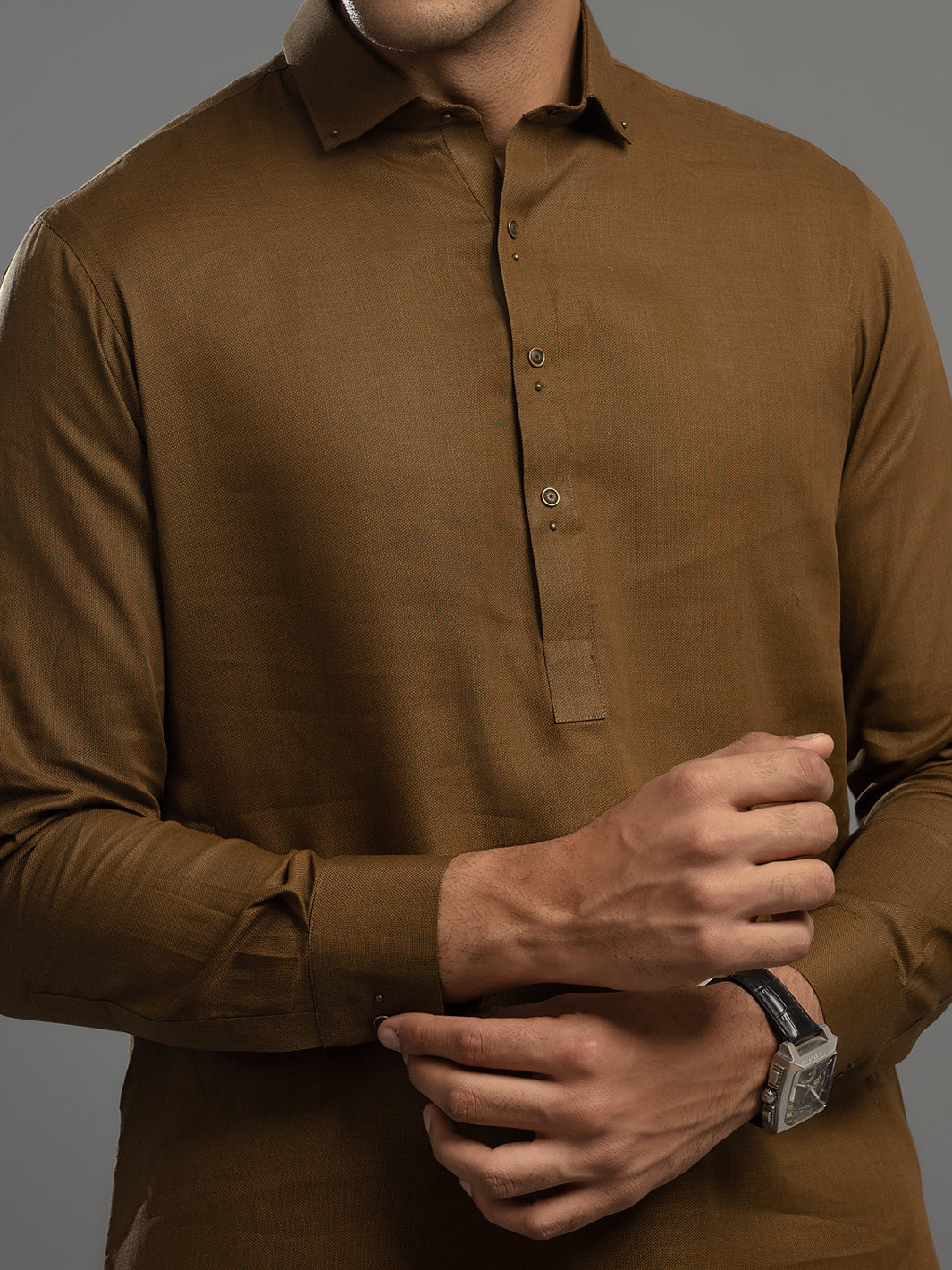 Brown Cotton Kameez Shalwar - ALWA-KS-344