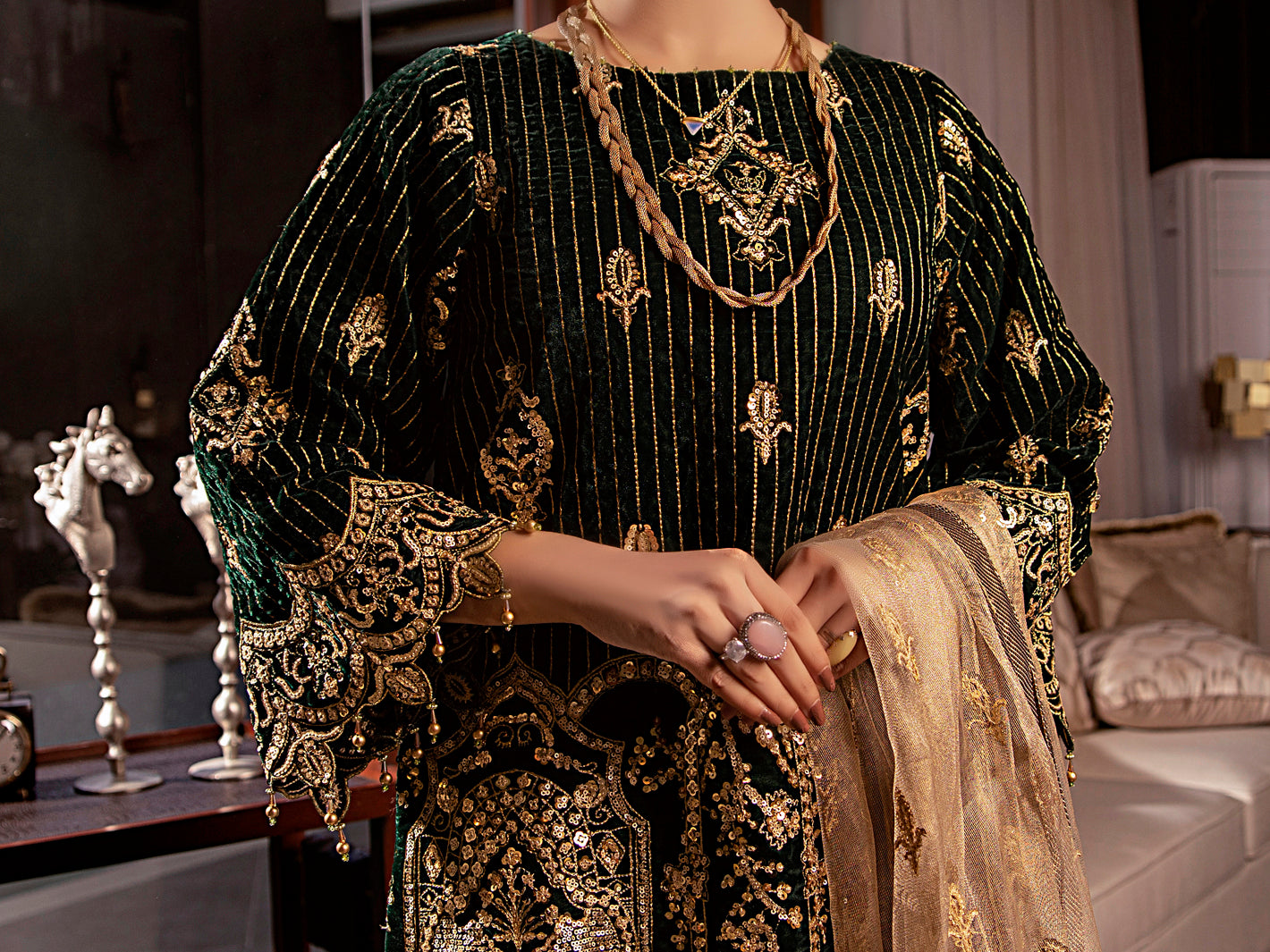 Green Velvet 3Pc Formal Stitched - AL-3PS-LS-344