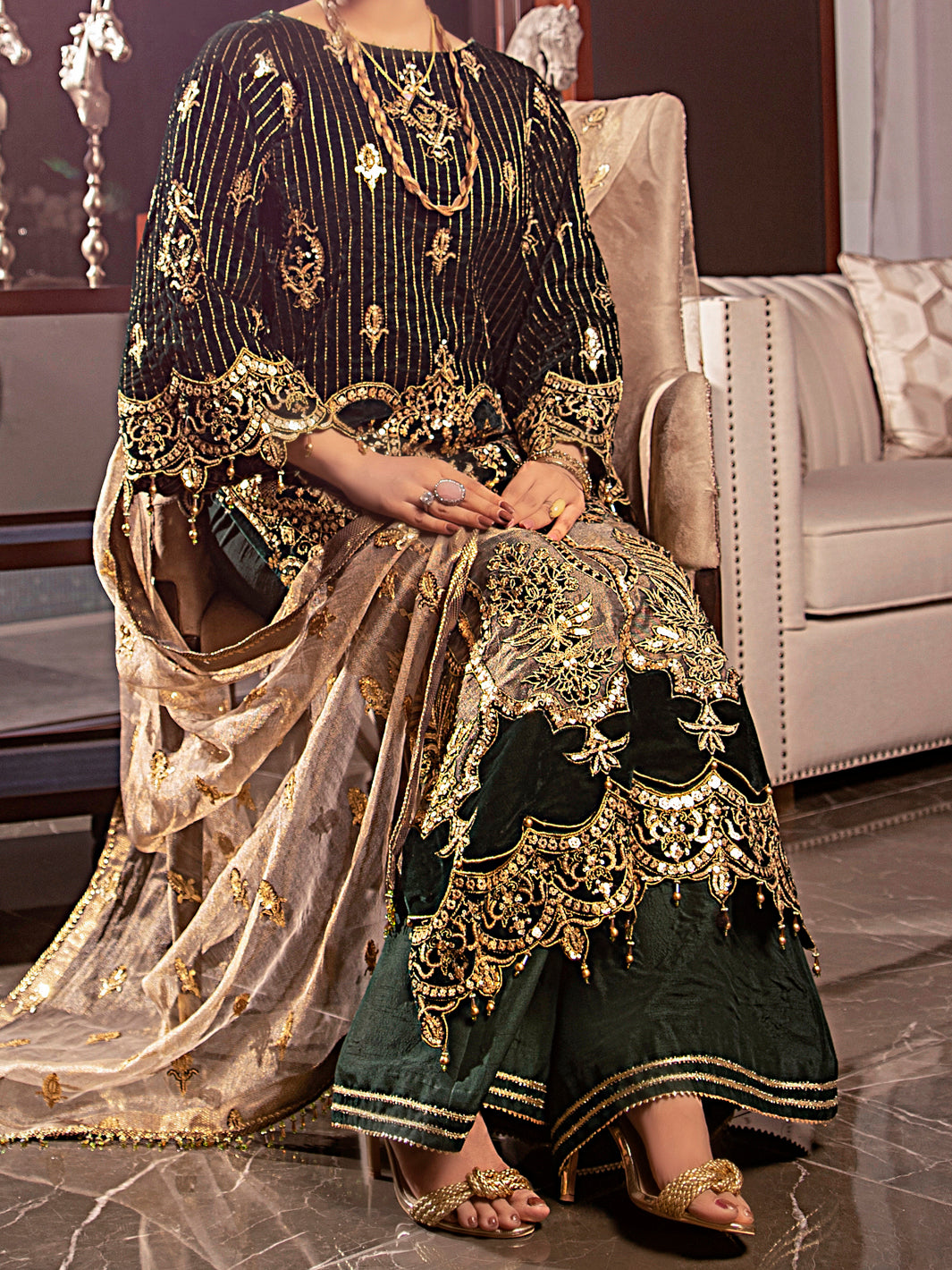 Green Velvet 3Pc Formal Stitched - AL-3PS-LS-344