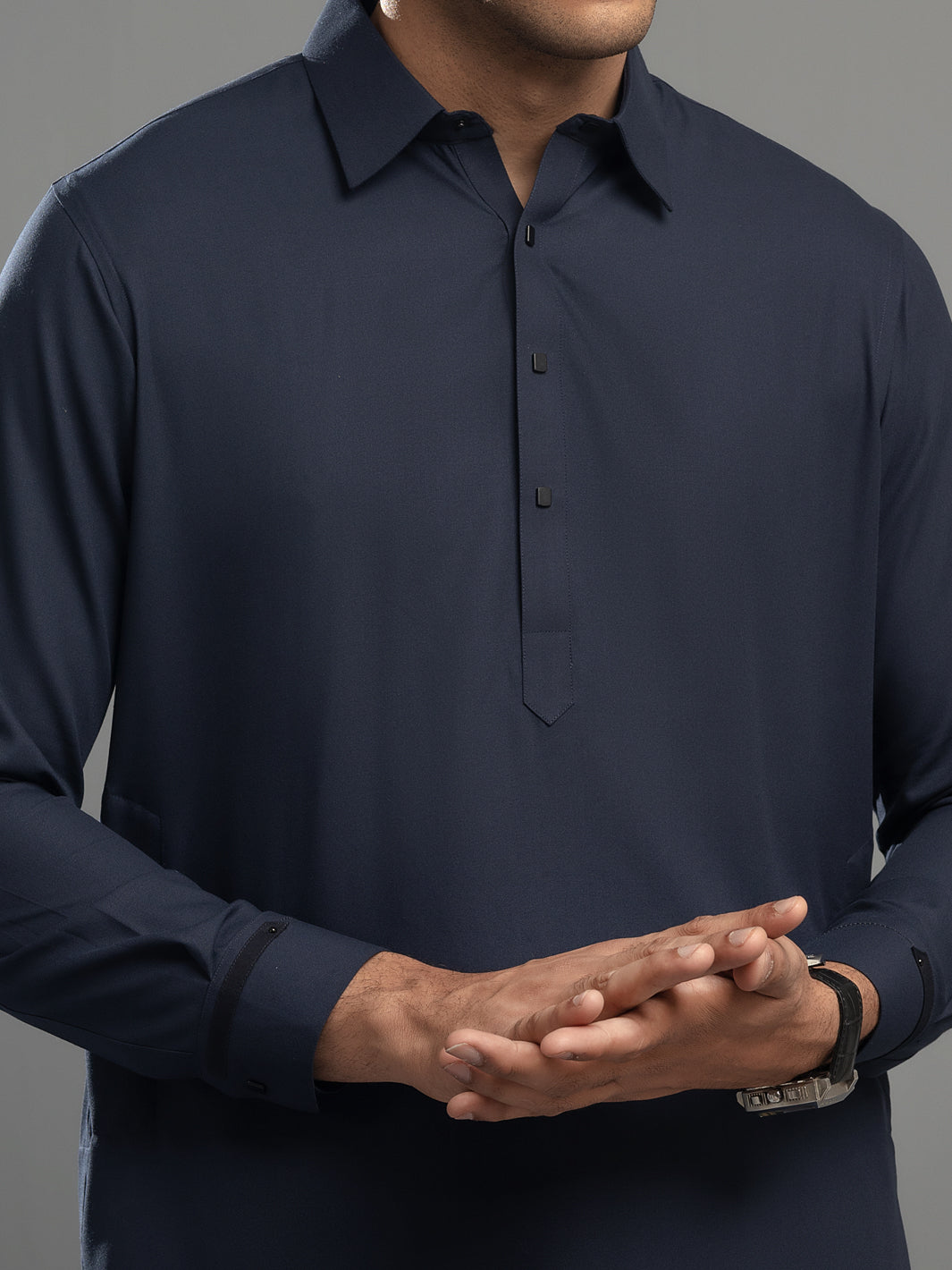 Navy Blue Blended Kameez Shalwar - ALWA-KS-346