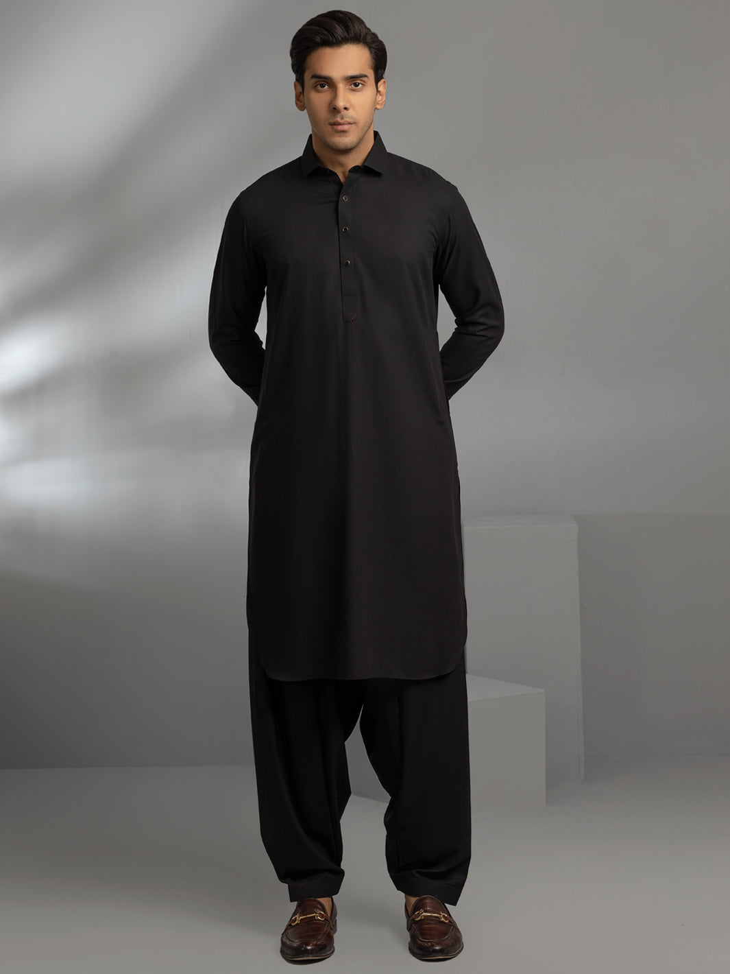 Black Blended Kameez Shalwar - ALWA-KS-347