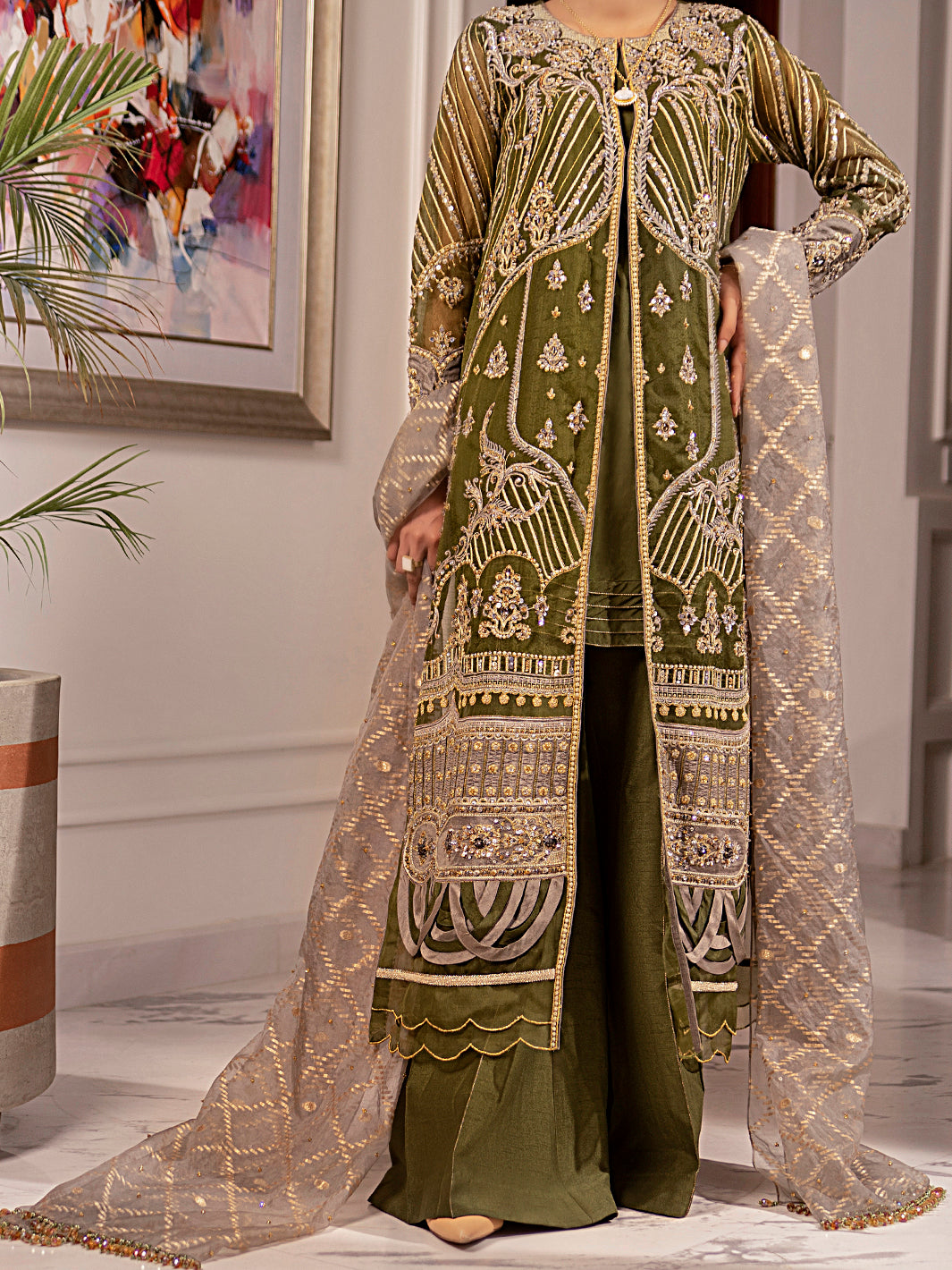 Green Organza 3Pc Formal Unstitched - AL-3PS-LS-UN-349