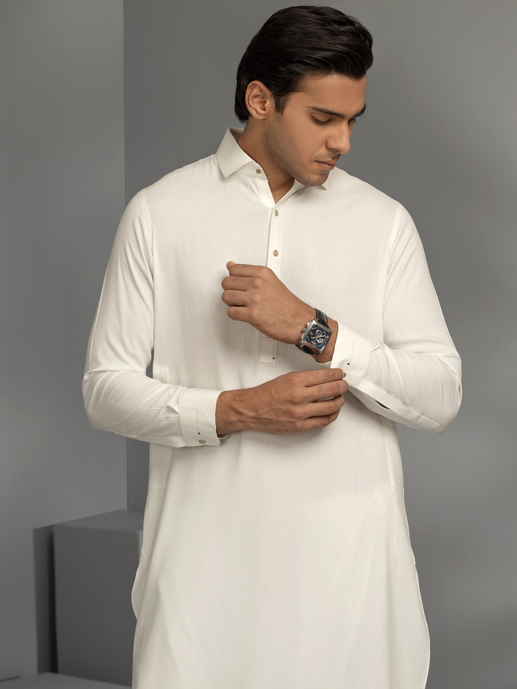 Off White Blended Kameez Shalwar - ALWA-KS-349
