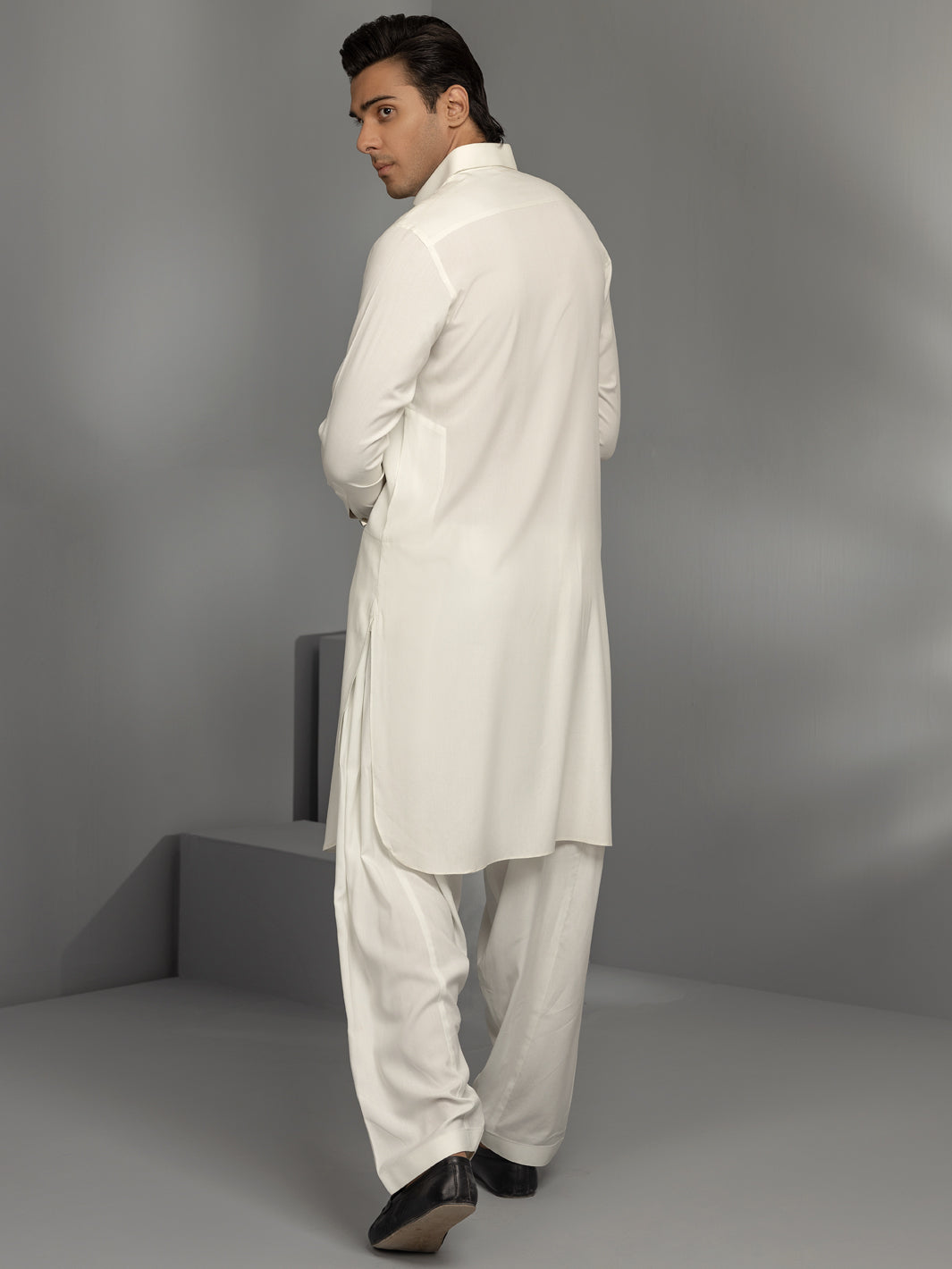 Off White Blended Kameez Shalwar - ALWA-KS-349